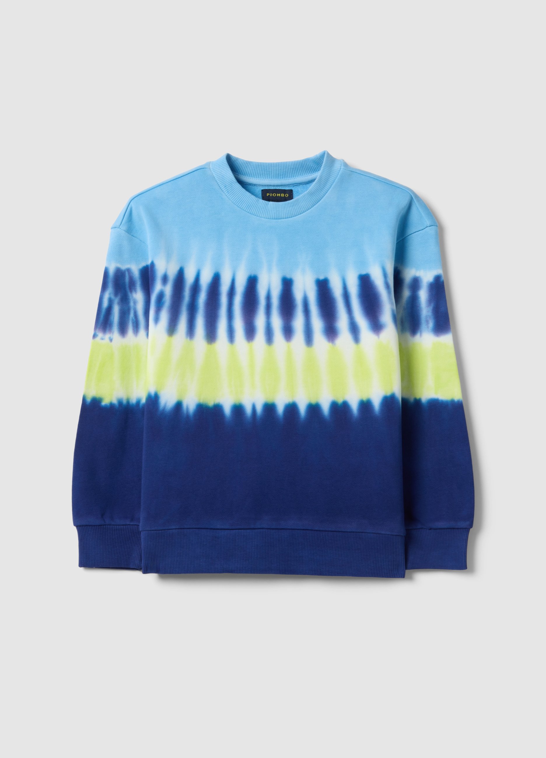 PIOMBO KIDS, Sudadera De Algodón Puro Multicolor Tie-dye Para Niño Ajuste Regular, Niño, Azul/amarillo, Talla: 10