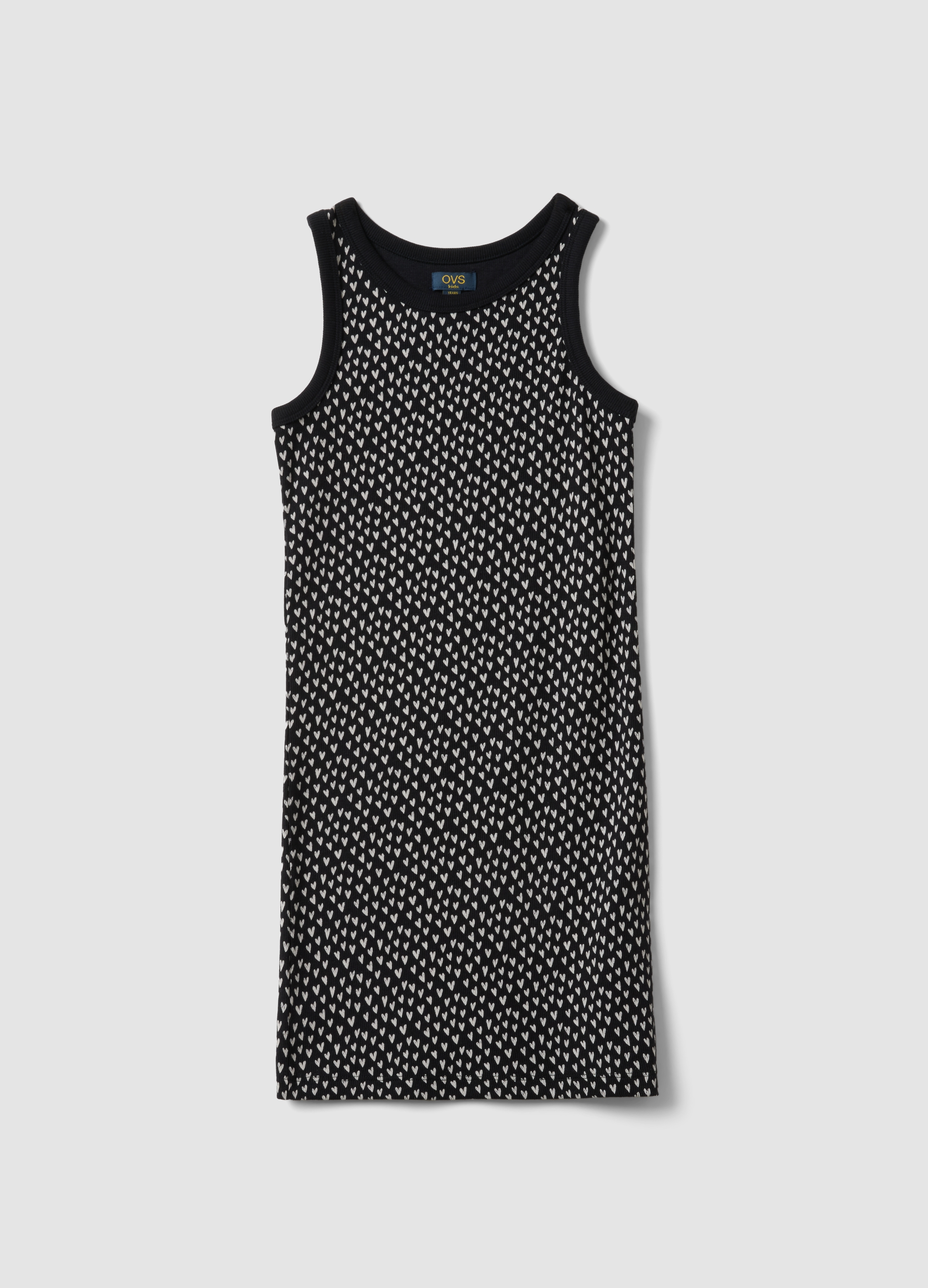 OVS KIDS, Vestido Negro Ajustado De Algodón Elástico Para Niña Con Corazones, Niña, Negro, Talla: 13-14