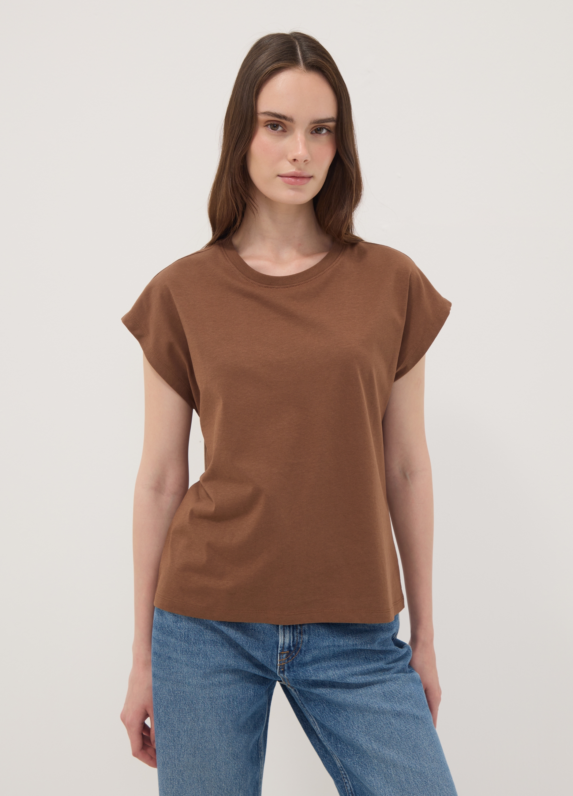 OVS, T-shirt Marrone In Puro Cotone A Maniche Corte Regular Fit, Donna, Marrone, Taglia: S
