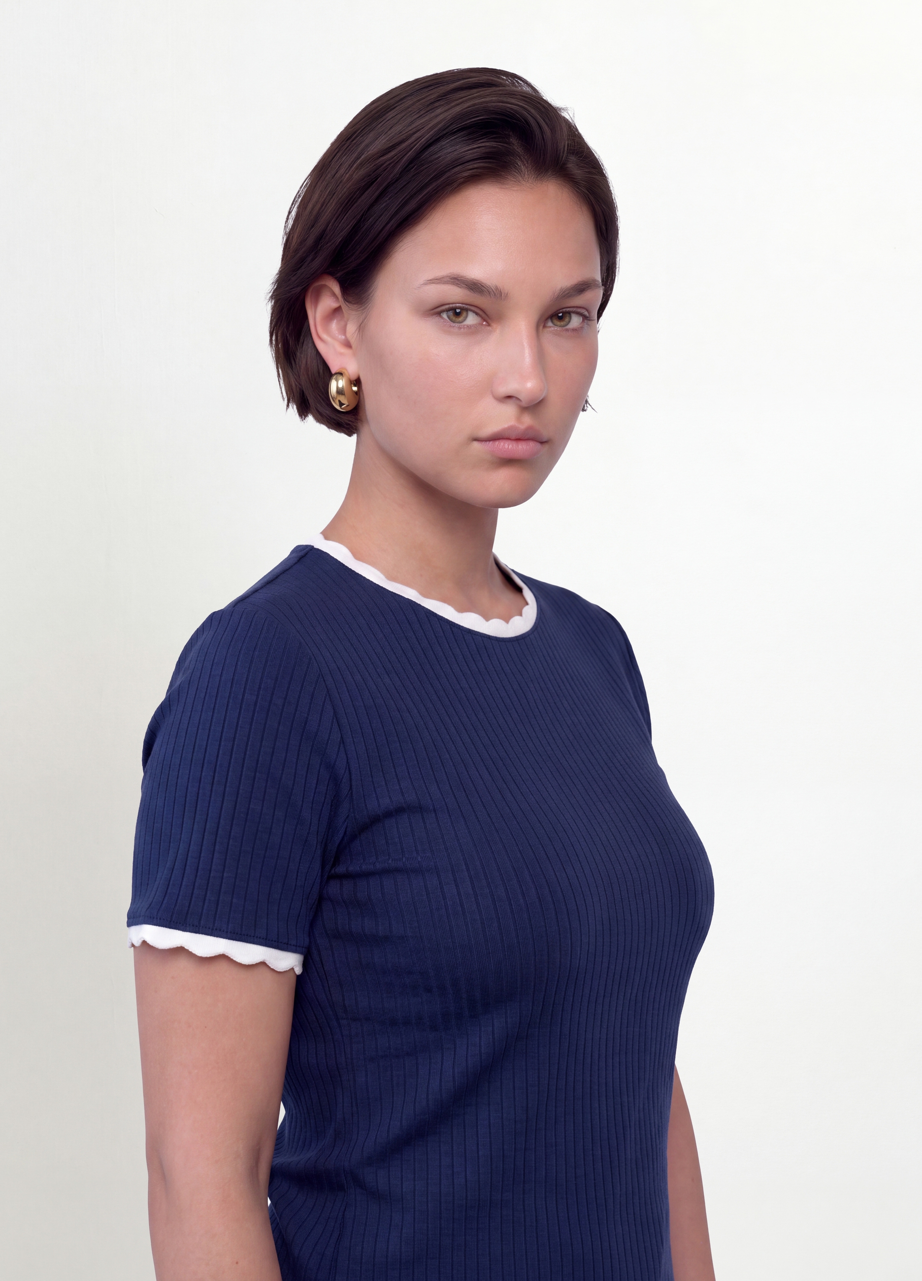 MYA, T-shirt Blu In Viscosa Elasticizzata A Girocollo Con Profili A Contrasto, Donna, Blu, Taglia: L