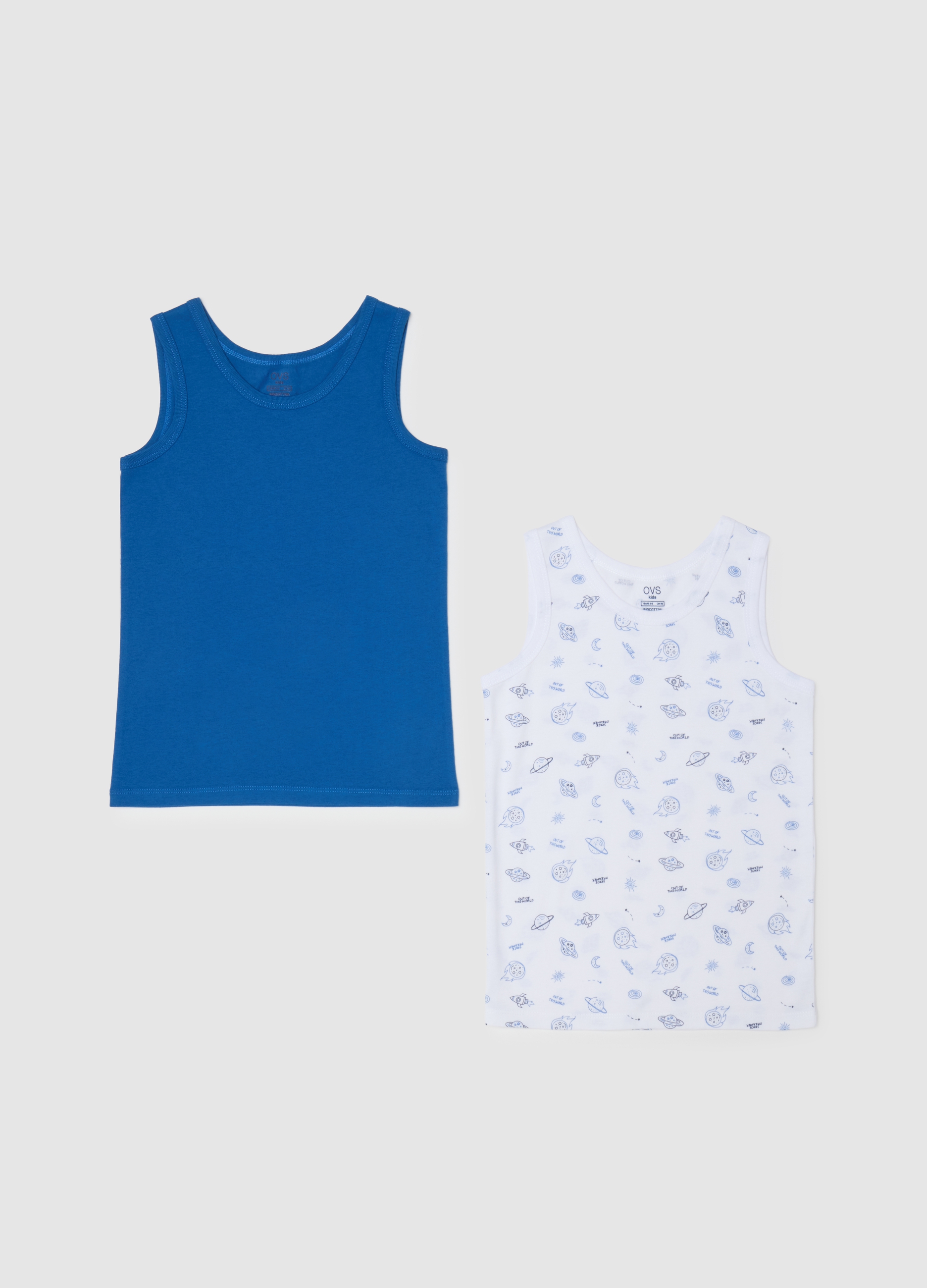 Pack Doble De Camisetas Sin Mangas Para Niños En Algodón Puro Multicolor, Niño, Blanco/azul, Talla: 5-6