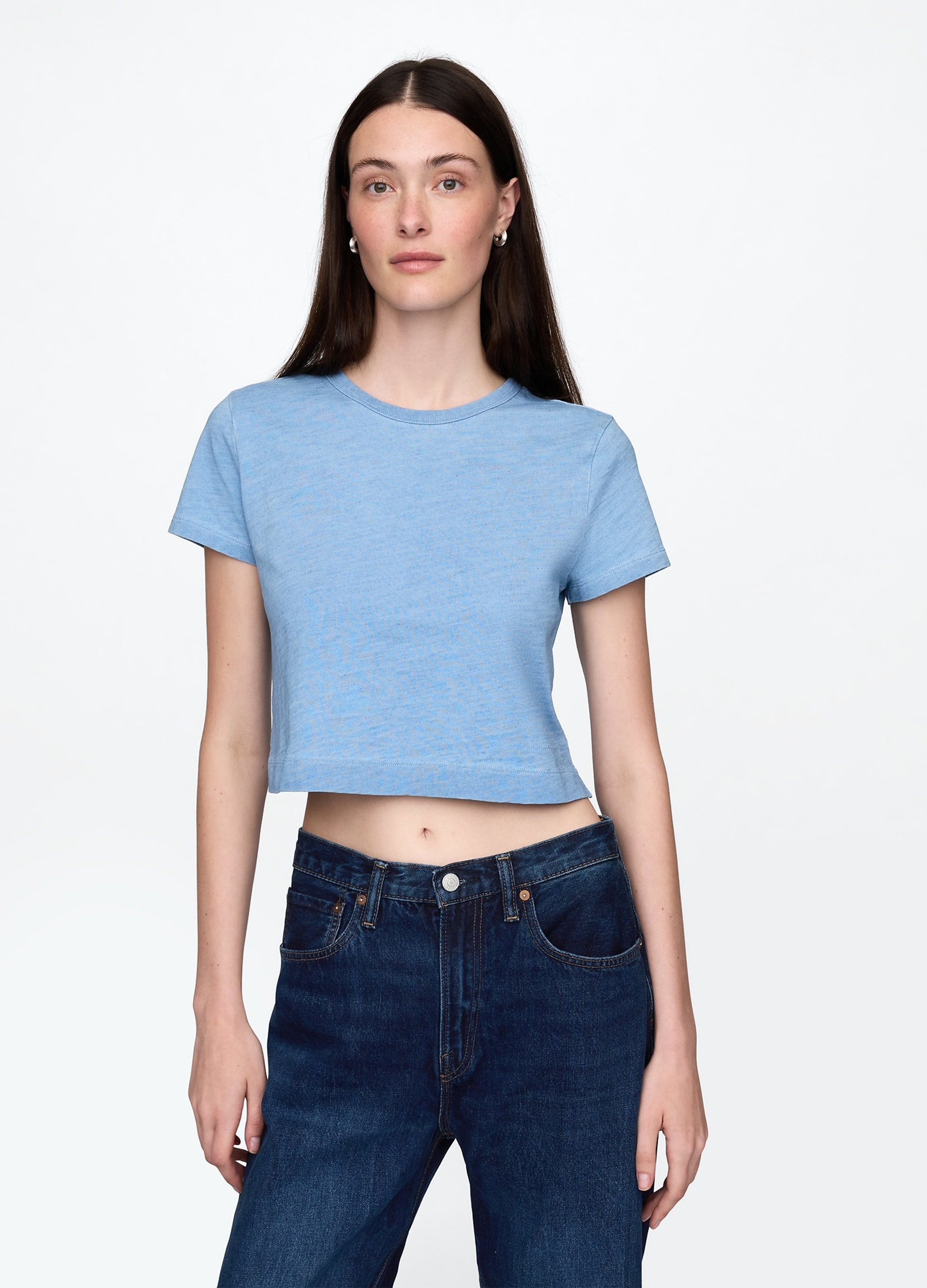 GAP, T-shirt Cropped In Cotone, Donna, Azzurro, Taglia: L