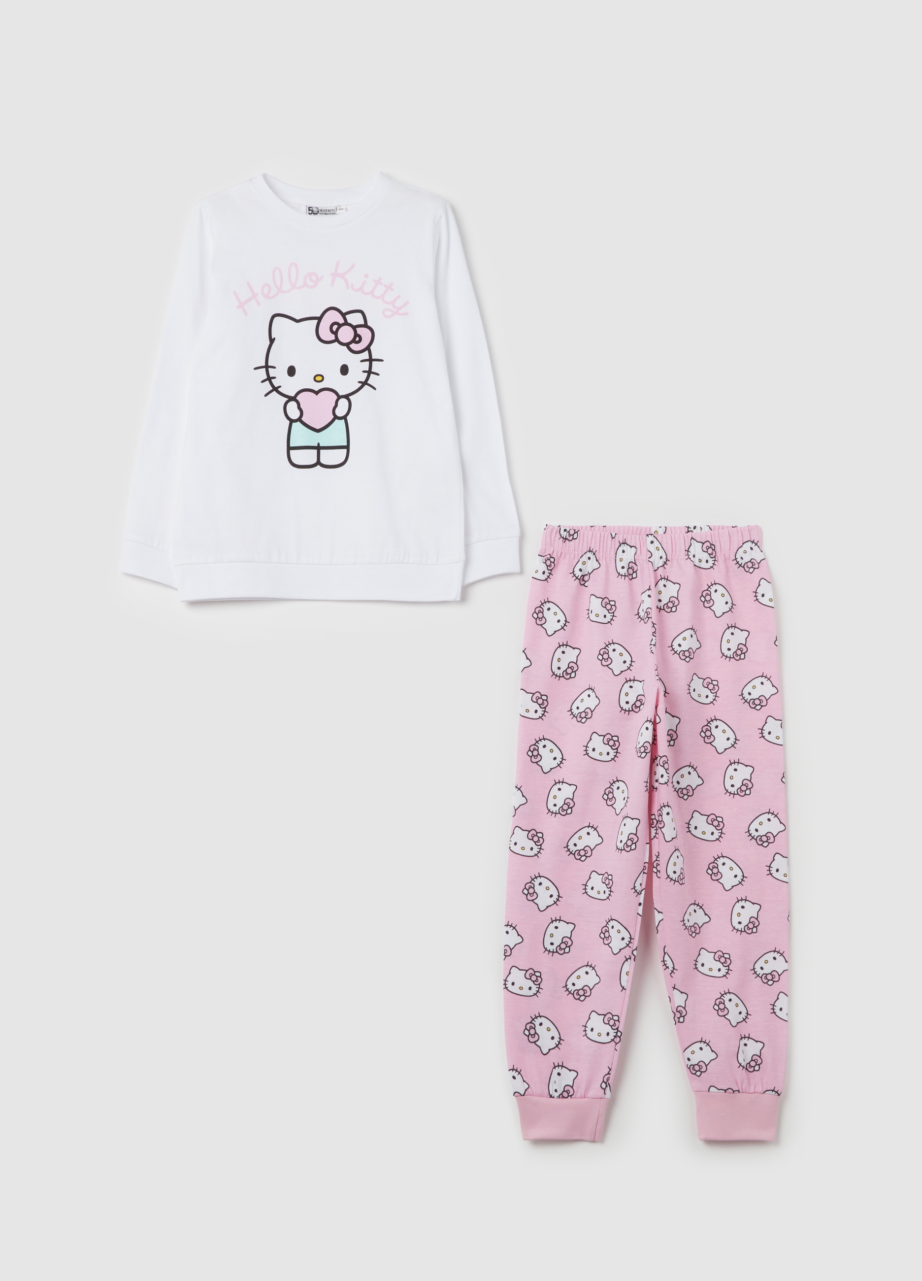 Pijama De Algodón Orgánico Con Estampado Hello Kitty, Niña, Blanco/rosa, Talla: 6-7