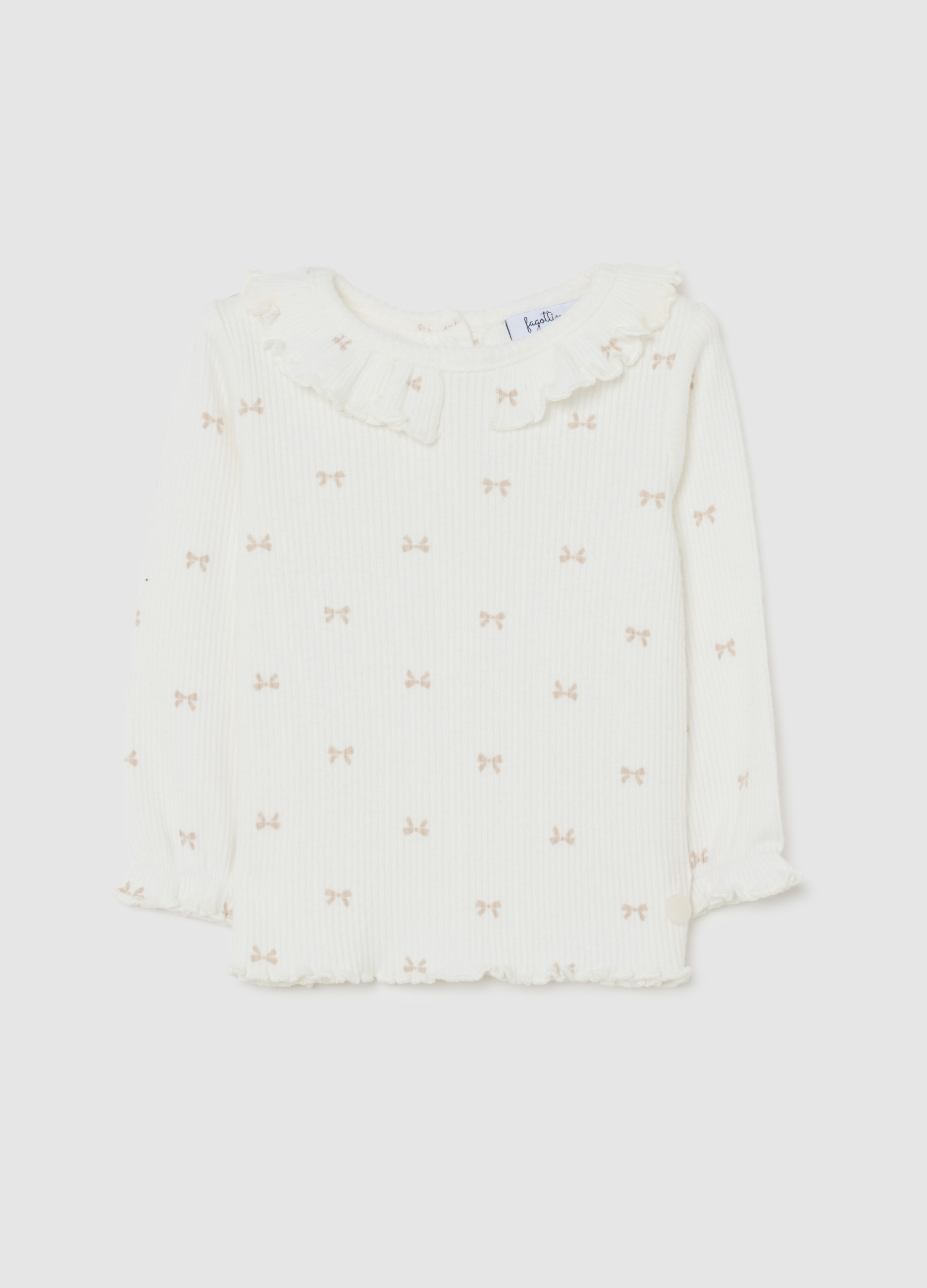 FAGOTTINO, T-shirt Beige Da Neonata In Misto Cotone Regular Fit Con Fiocchi, Beige, Taglia: 6-9