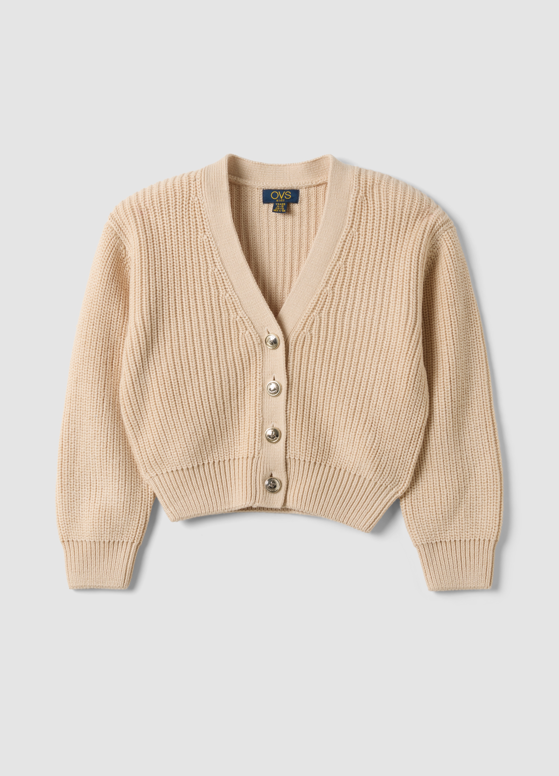 OVS KIDS, Cardigan Beige In Misto Cotone Con Bottoni Per Bambina, Beige, Taglia: 3-4