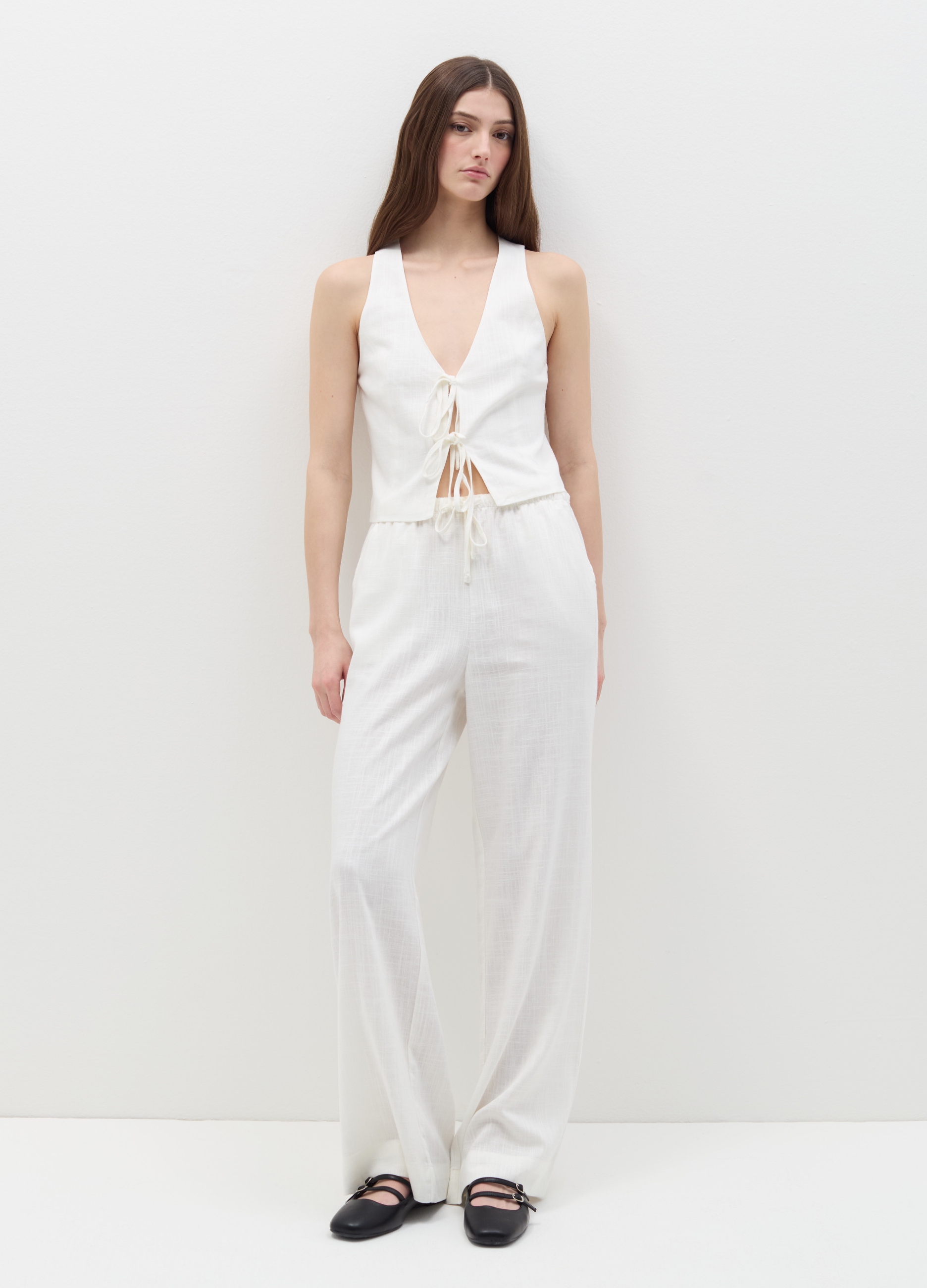 OVS, Pantalone Relaxed Fit In Viscosa E Lino, Donna, Bianco, Taglia: L