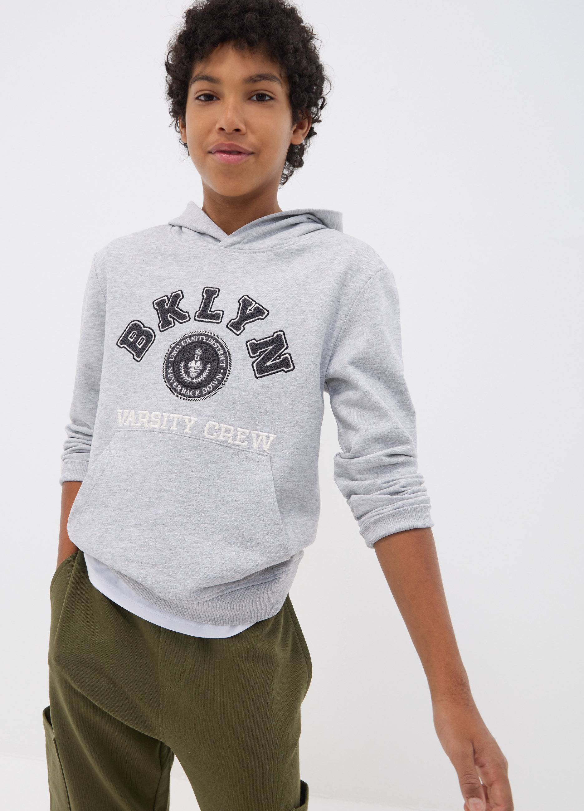 OVS KIDS, Felpa Grigia In Misto Cotone E Viscosa Con Cappuccio Relaxed Fit Per Ragazzo, Bambino, Grigio, Taglia: 10-11