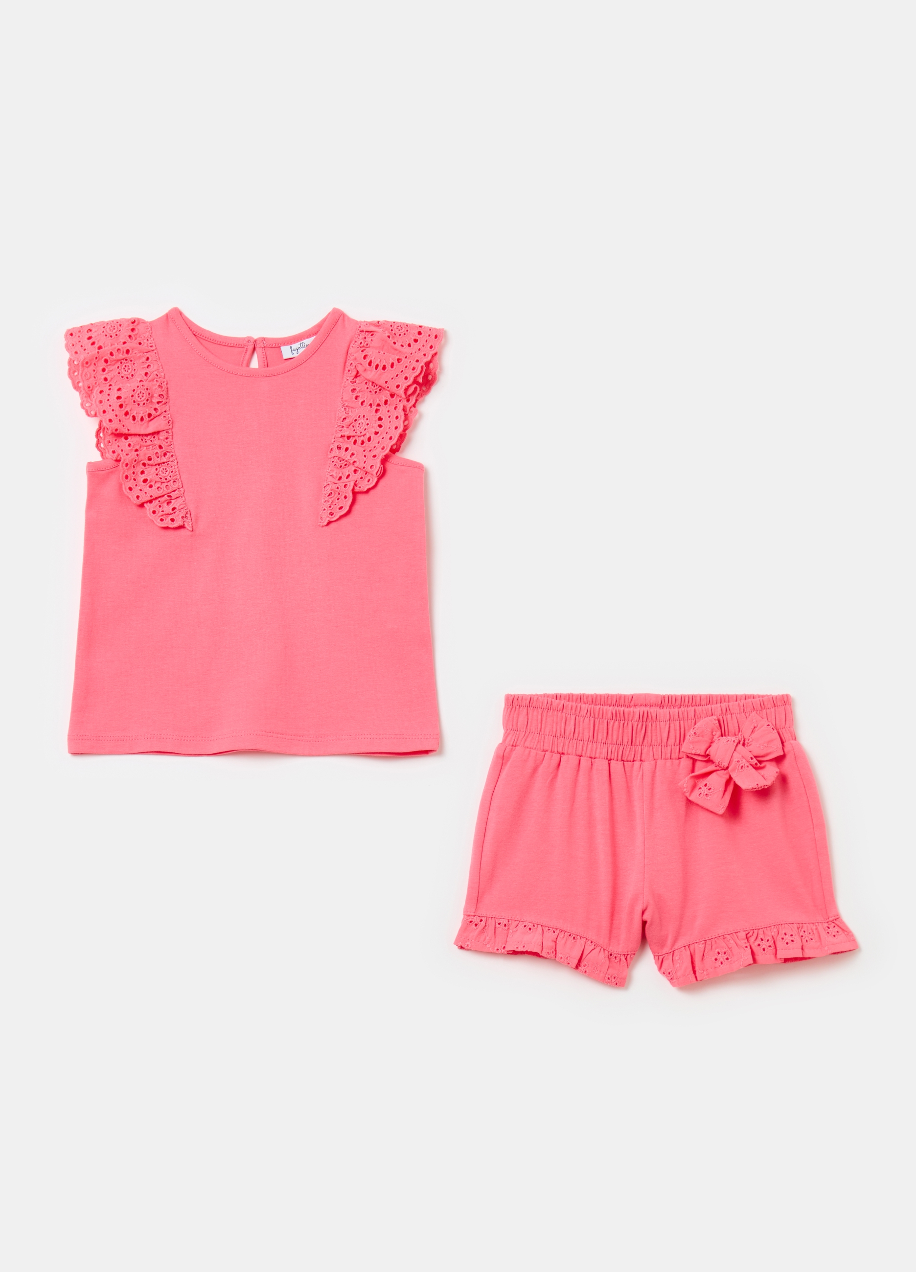 FAGOTTINO, Jogging Set In Cotone Con Sangallo, Bambina, Rosa, Taglia: 12-18