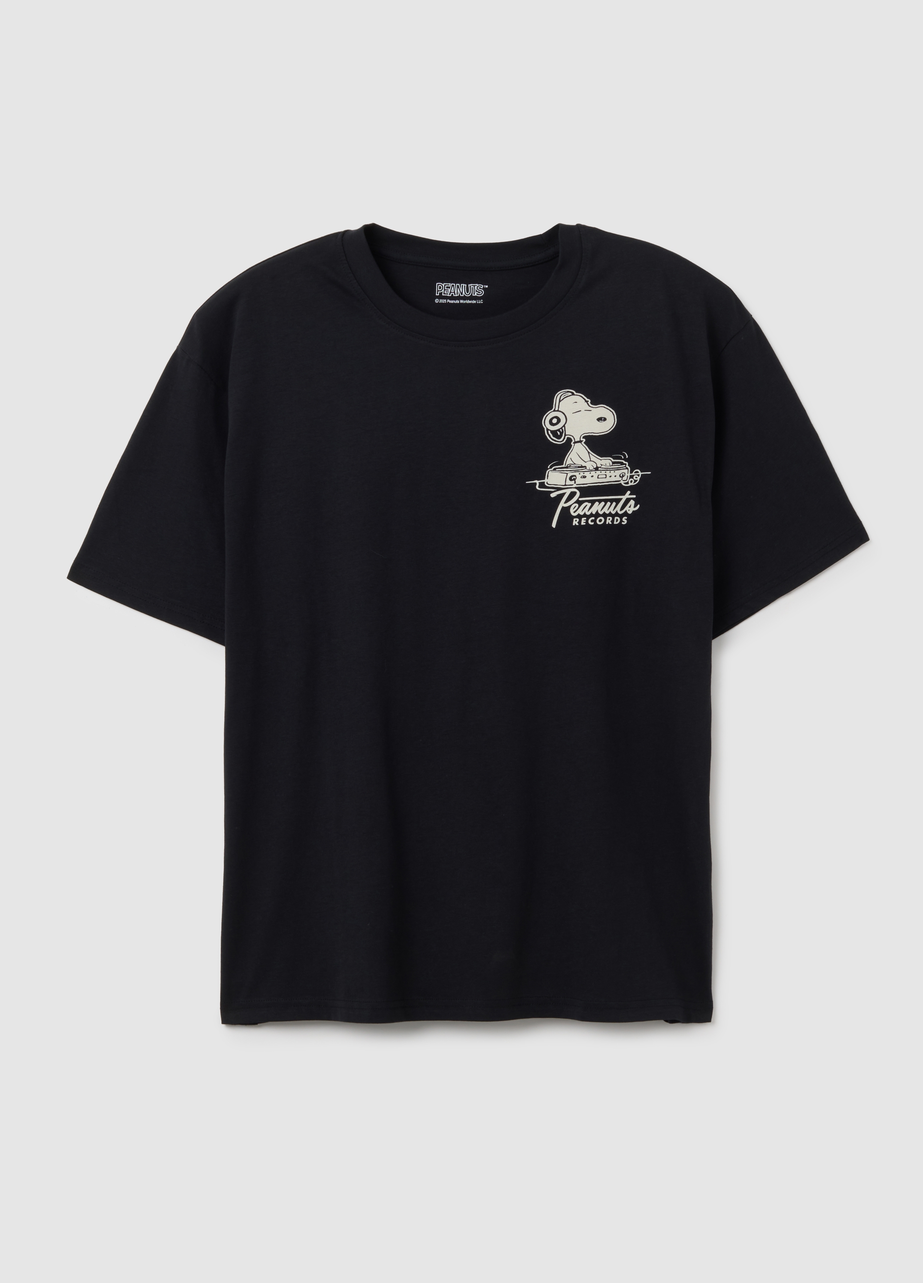 Camiseta Negra De Algodón Puro Relajada Con Snoopy, Hombre, Gunmetal, Talla: S