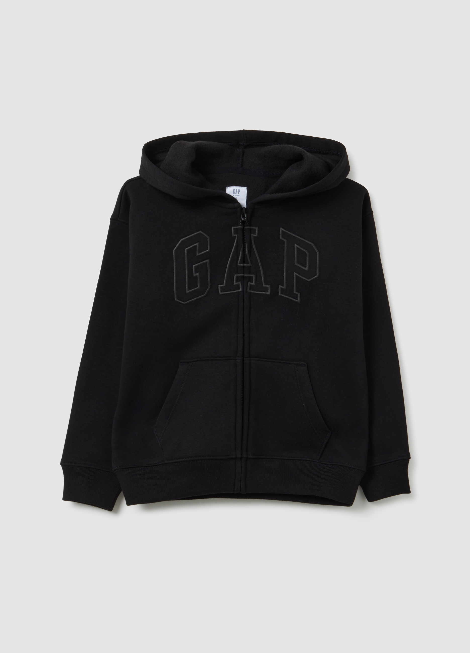 GAP KIDS, Felpa Regular Fit Con Full Zip E Logo, Bambino, Nero, Taglia: XS/99-114