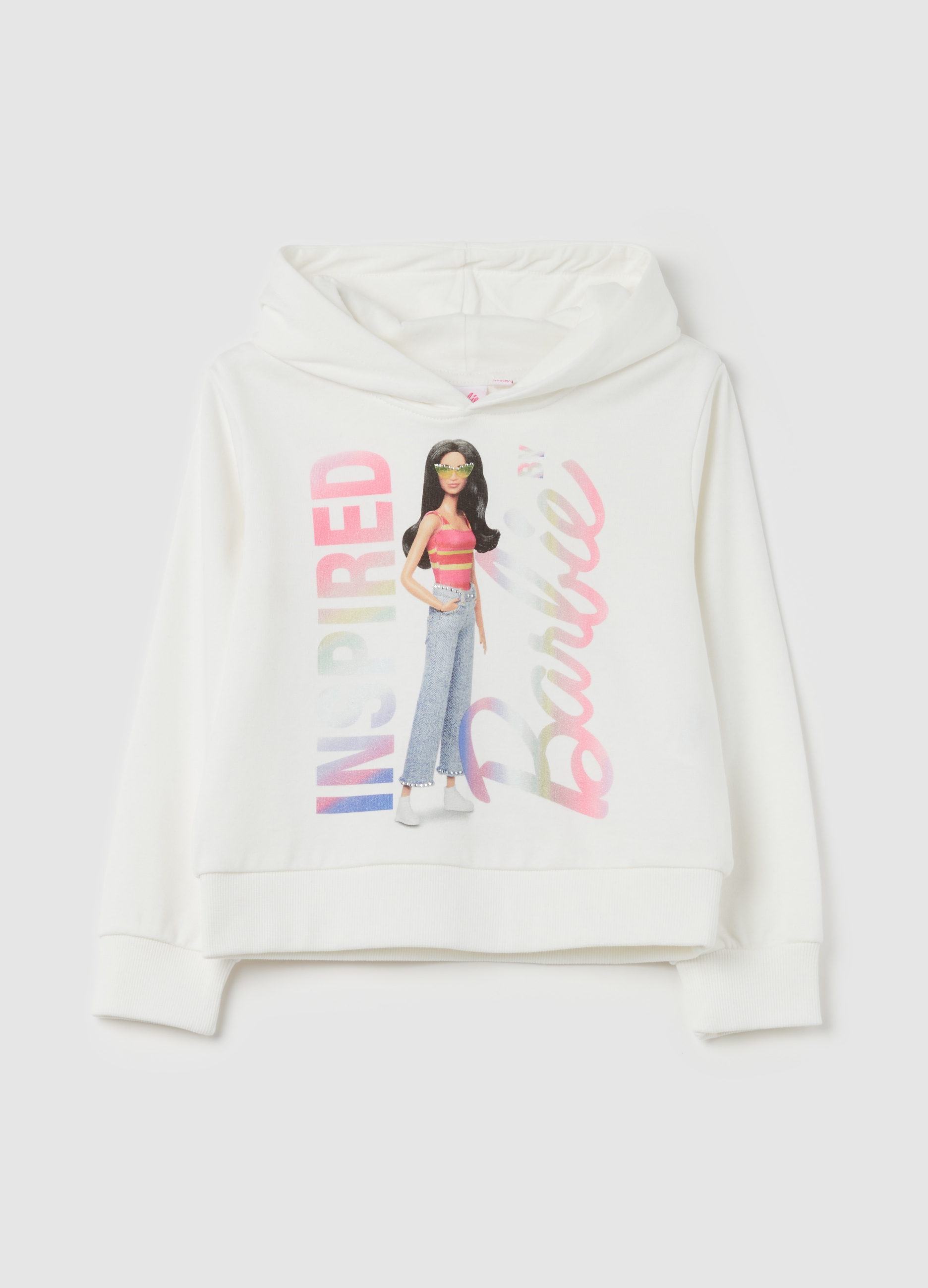 OVS KIDS, Felpa Con Cappuccio Stampa Barbie™, Bambina, Bianco, Taglia: 6-7