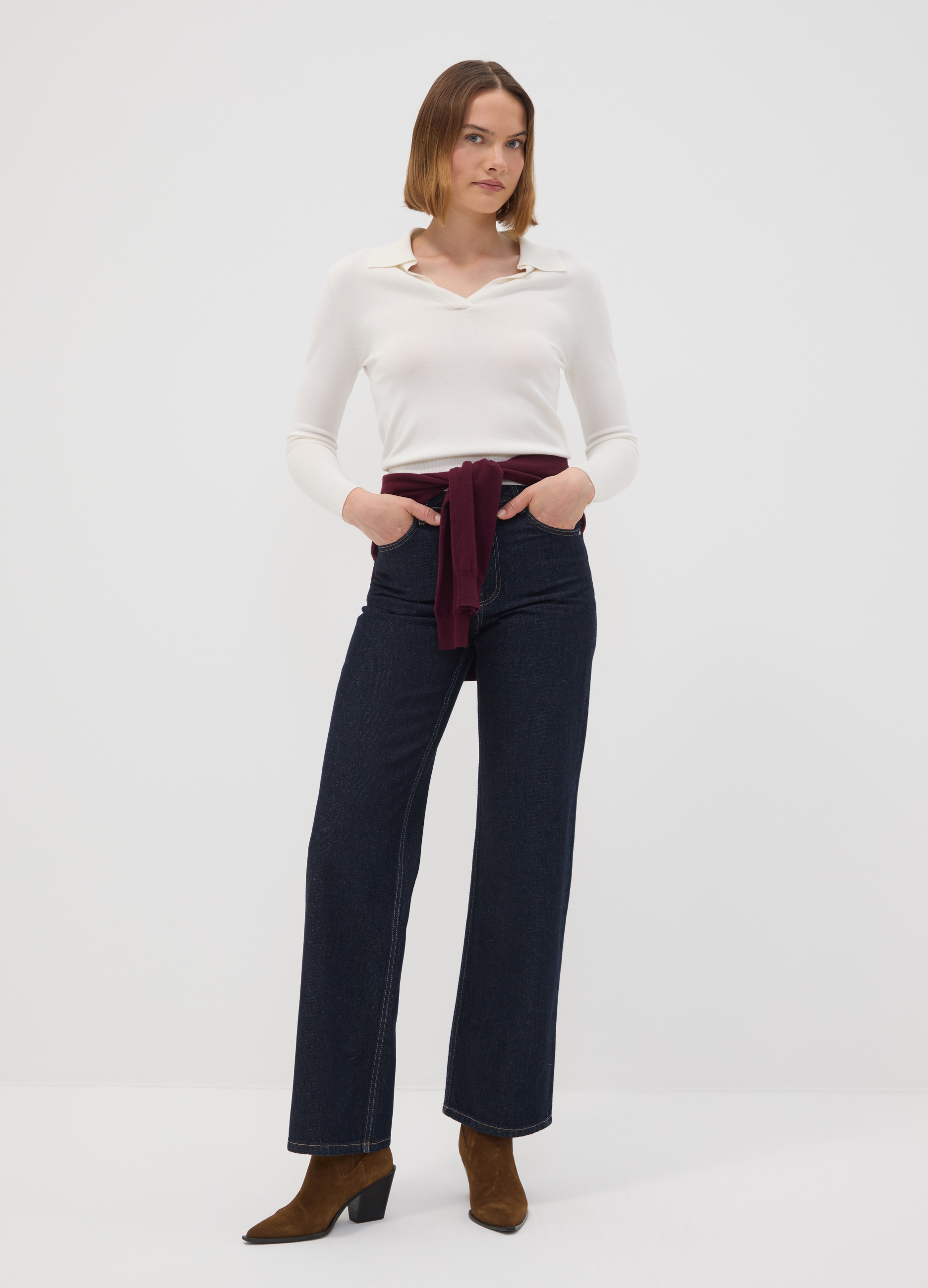 REPUBLIC OF DENIM, Jeans Denim Blu In Puro Cotone Wide Leg A Vita Alta, Donna, Blu, Taglia: 42