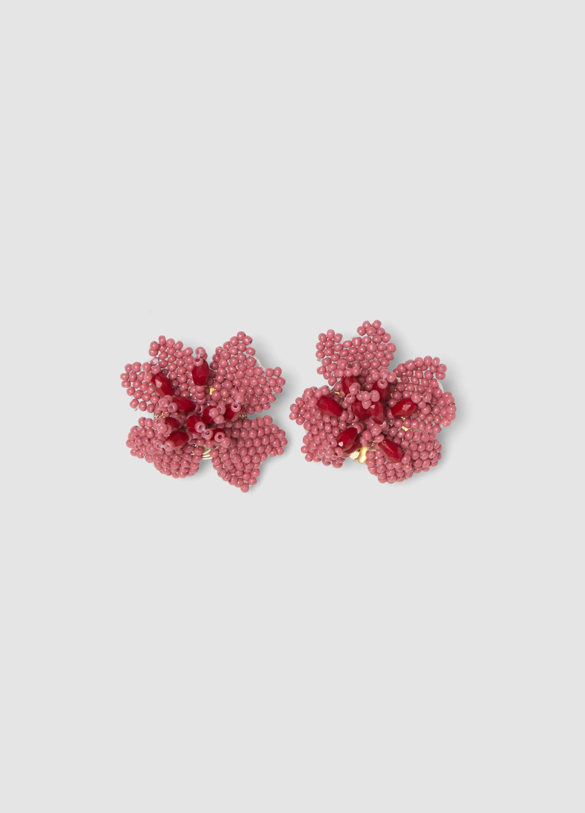 Pendientes Rosas Y Rojos Con Cuentas De Vidrio En Forma De Flor, Mujer, Rosa/Rojo, Talla: FASUL