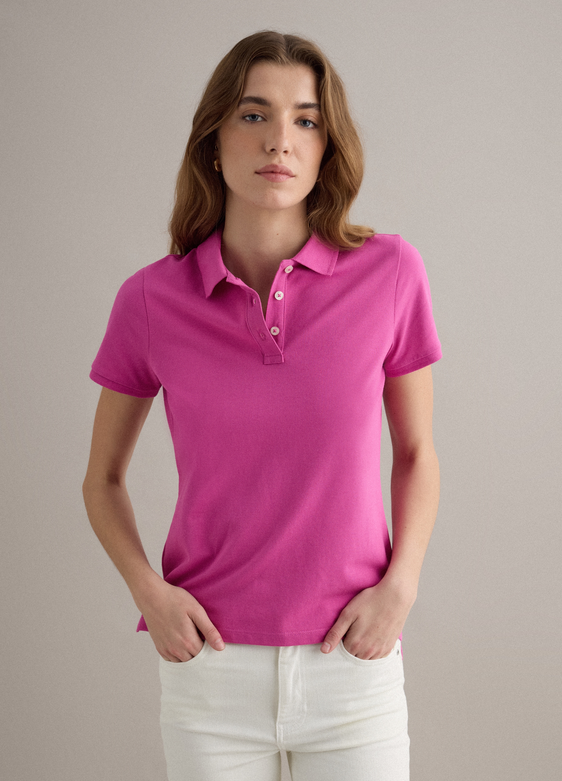 PIOMBO, Polo Rosa De Manga Corta En Algodón Puro, Corte Regular, Mujer, Rosa, Talla: 36