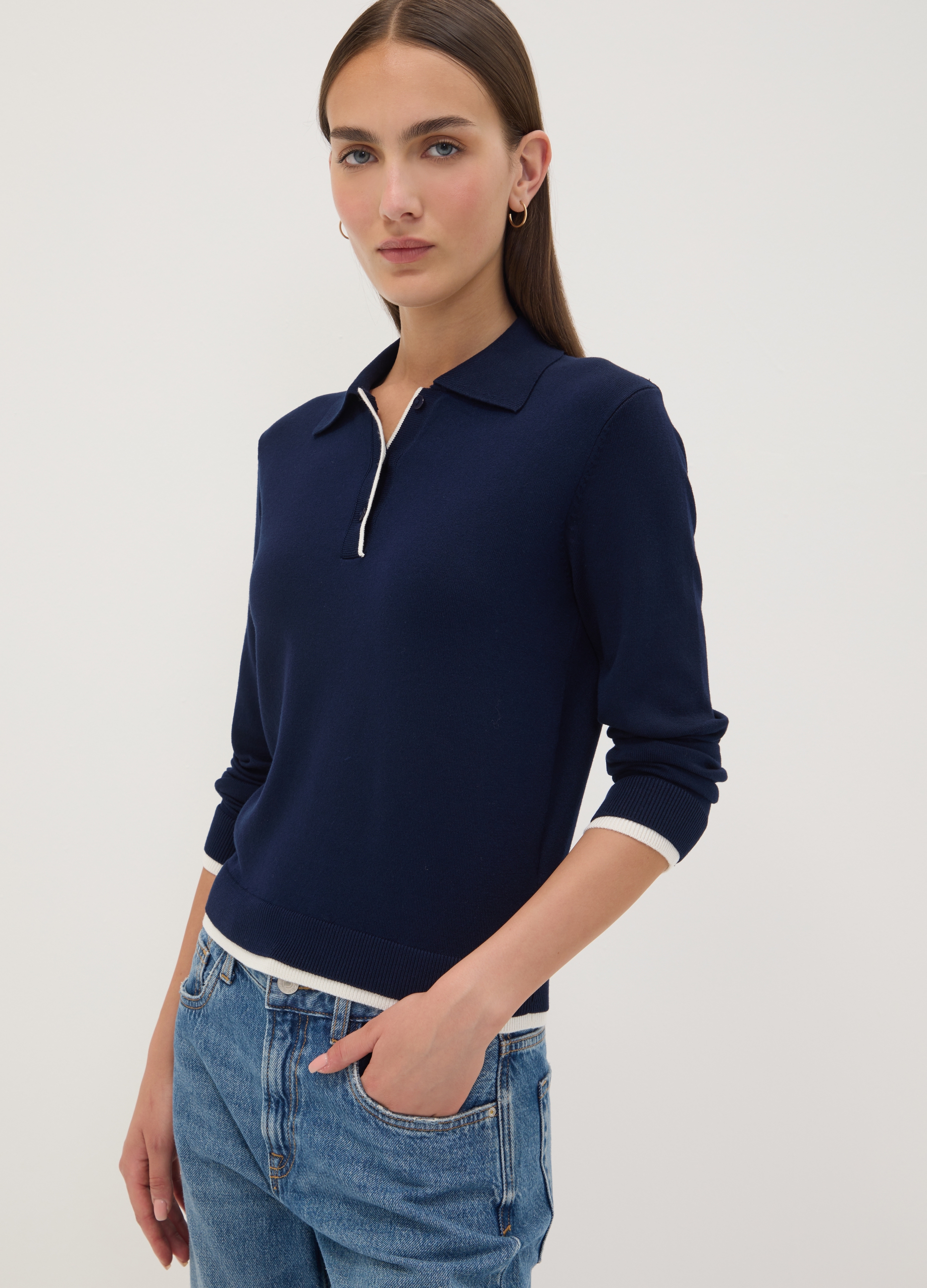 OVS, Maglia Blu In Misto Viscosa Con Colletto Polo Regular Fit, Donna, Blu, Taglia: S