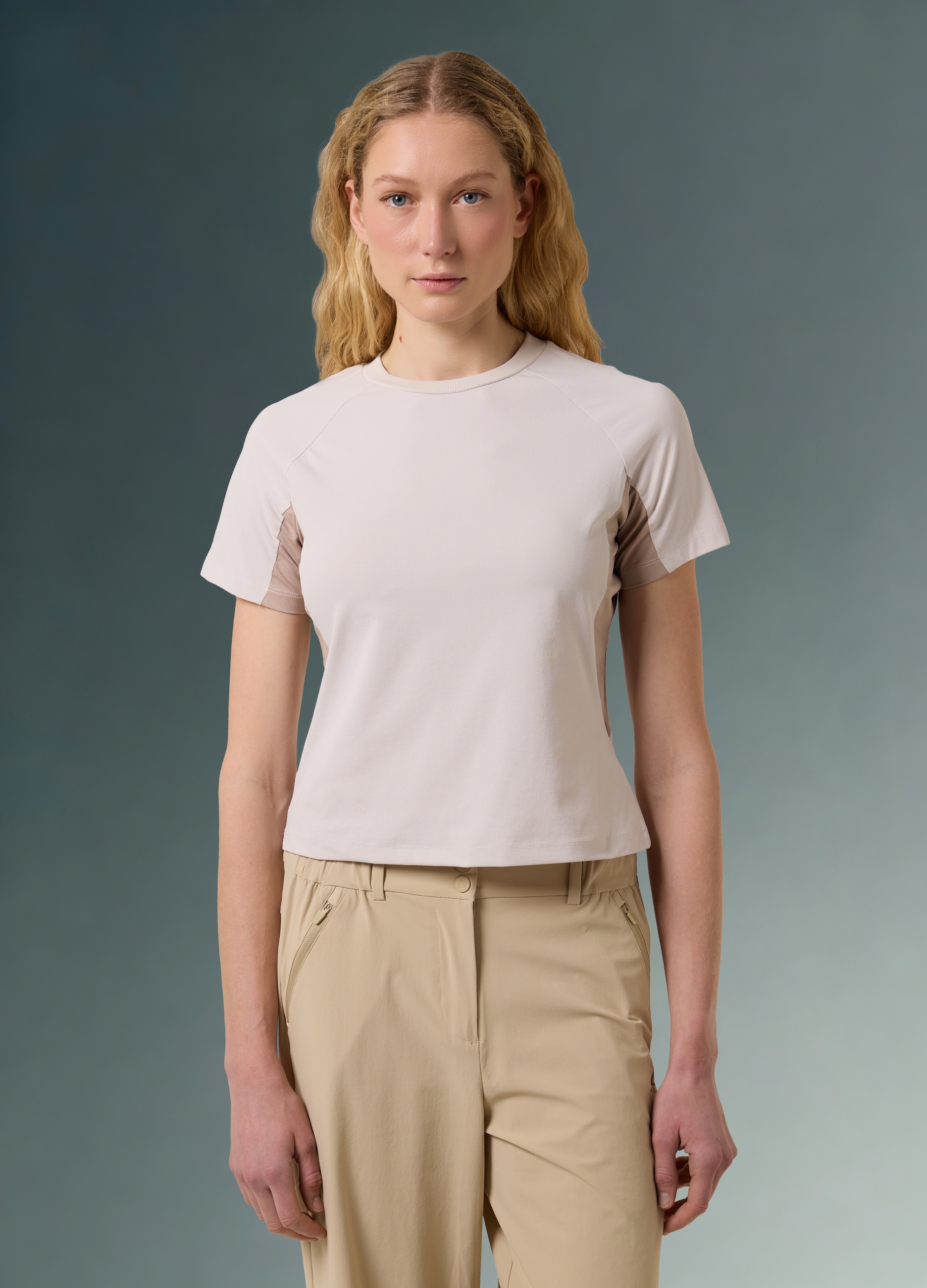 ALTAVIA, Camiseta Técnica Con Inserciones De Malla Altavia With Deborah Compagnoni, Mujer, Beige Claro, Talla: 36