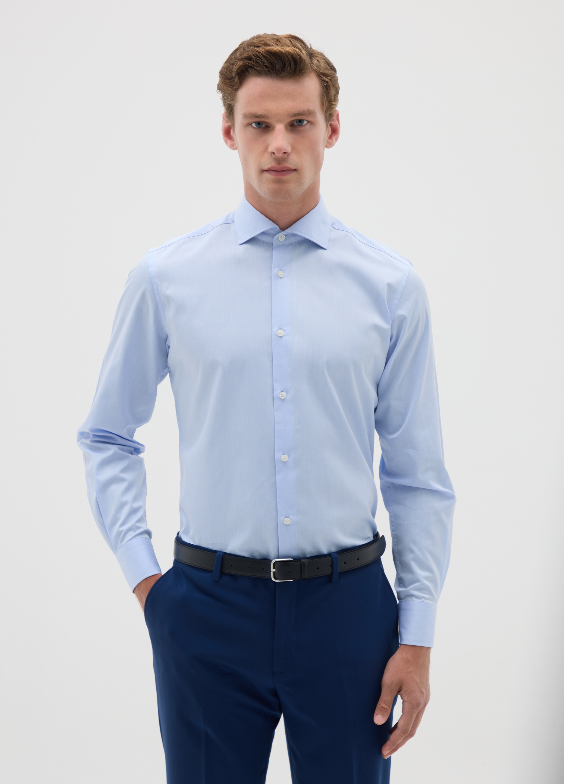 OVS, Camisa Slim Fit De Algodón, Hombre, Azul suave, Talla: 42