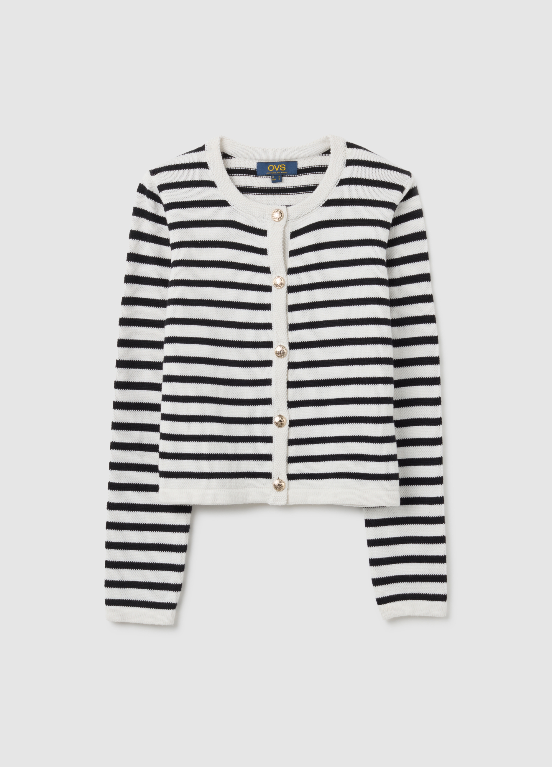 OVS, Cardigan In Puro Cotone Multicolor Regular Fit, Frau, Weiß, Größe: 36
