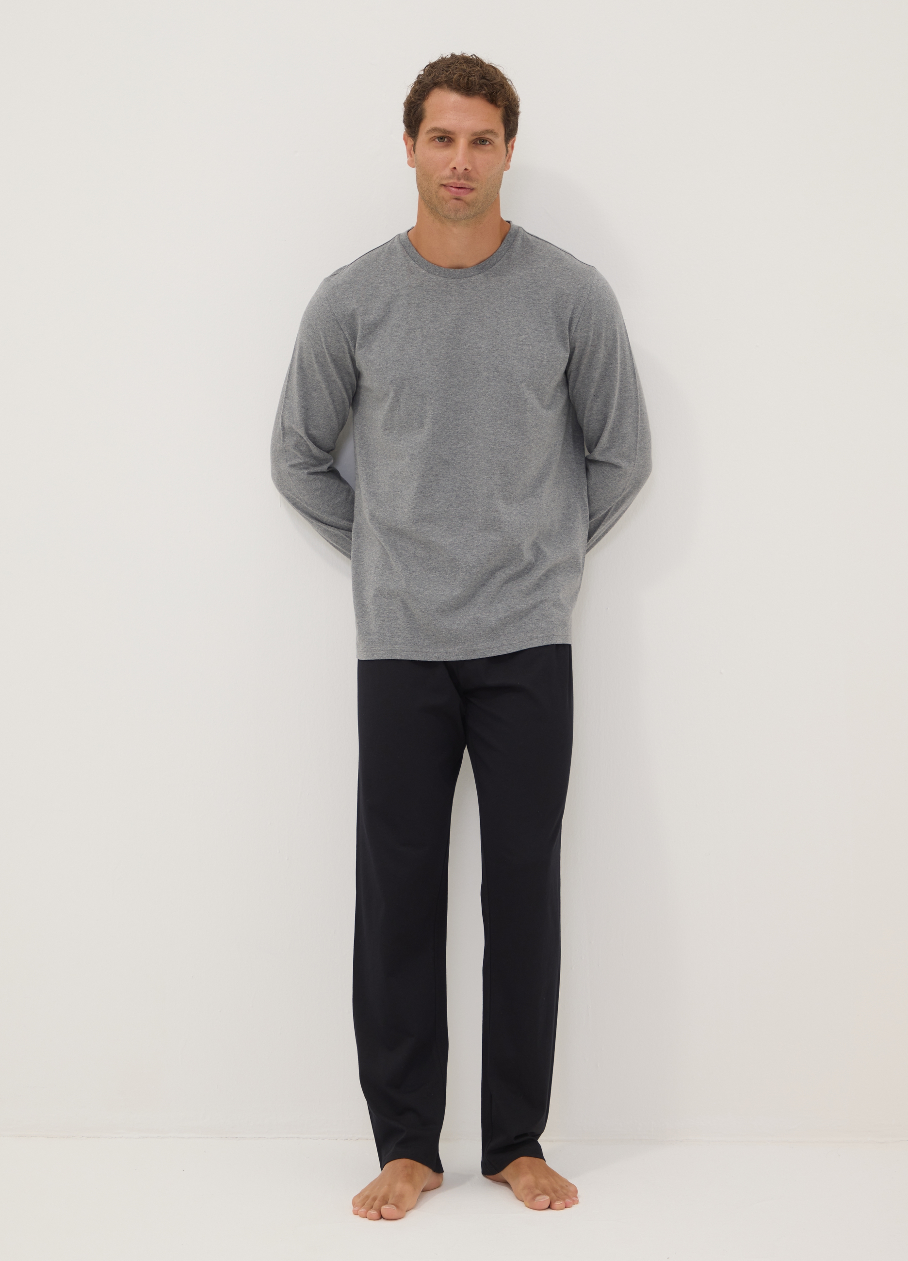 OVS, Pigiama Grigio In Cotone Organico Con Maglia A Maniche Lunghe, Uomo, Grigio, Taglia: M