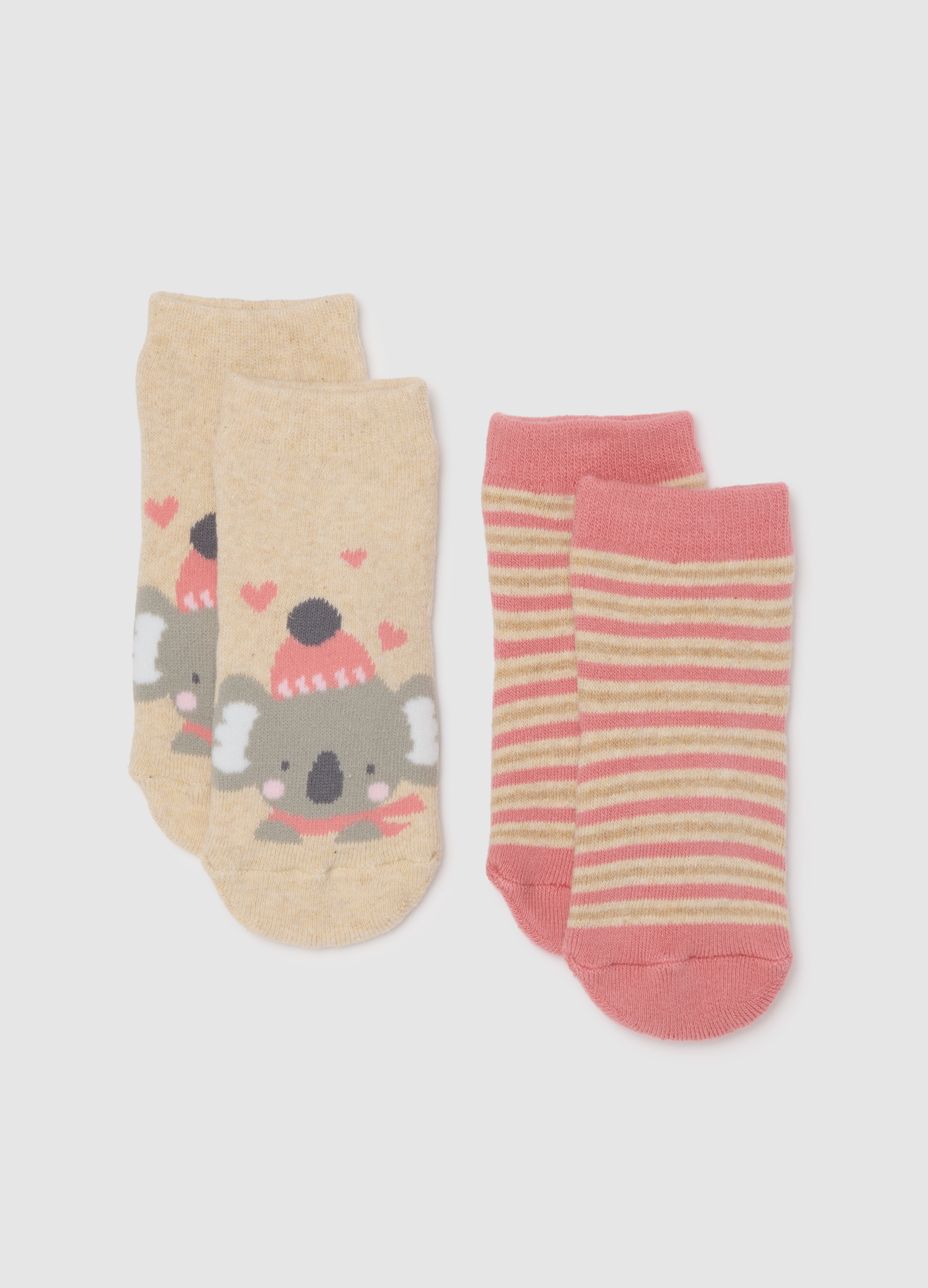FAGOTTINO, Bipack Di Calzini Da Neonata Multicolor Con Koala, Bambina, Beige, Taglia: 18-24
