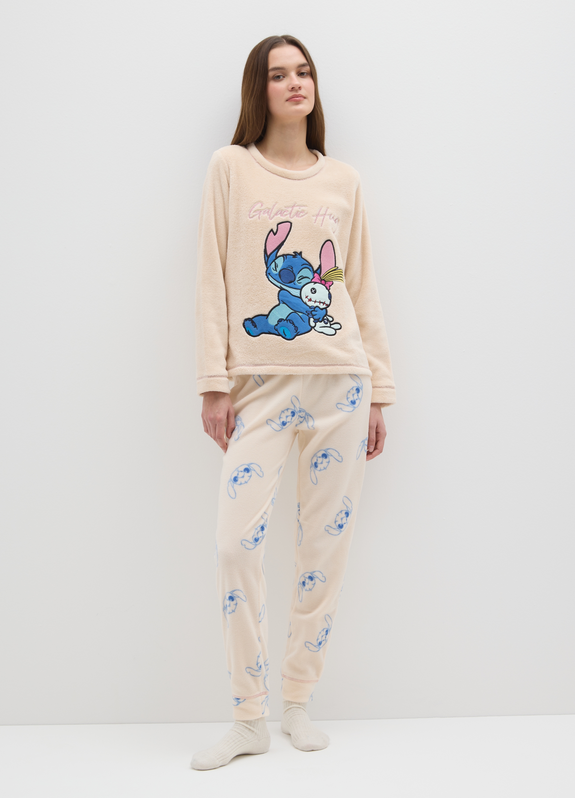 DISNEY, Pigiama In Coral Fleece Beige Regular Fit Con Decorazione Disney, Donna, Beige, Taglia: XL