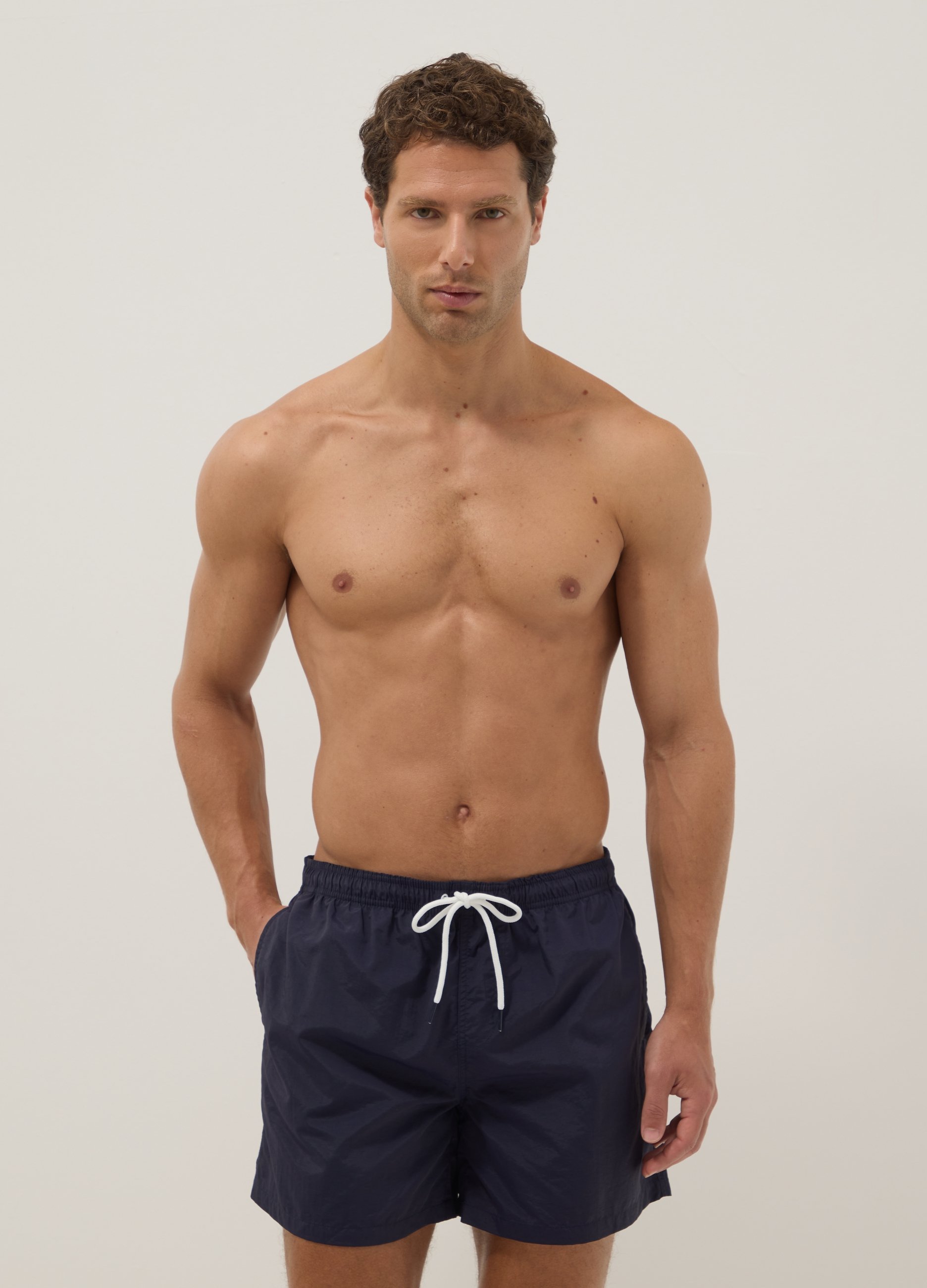 Bañador Tipo Bóxer Azul Regular Fit Con Cordón, Hombre, Azul oscuro, Talla: S