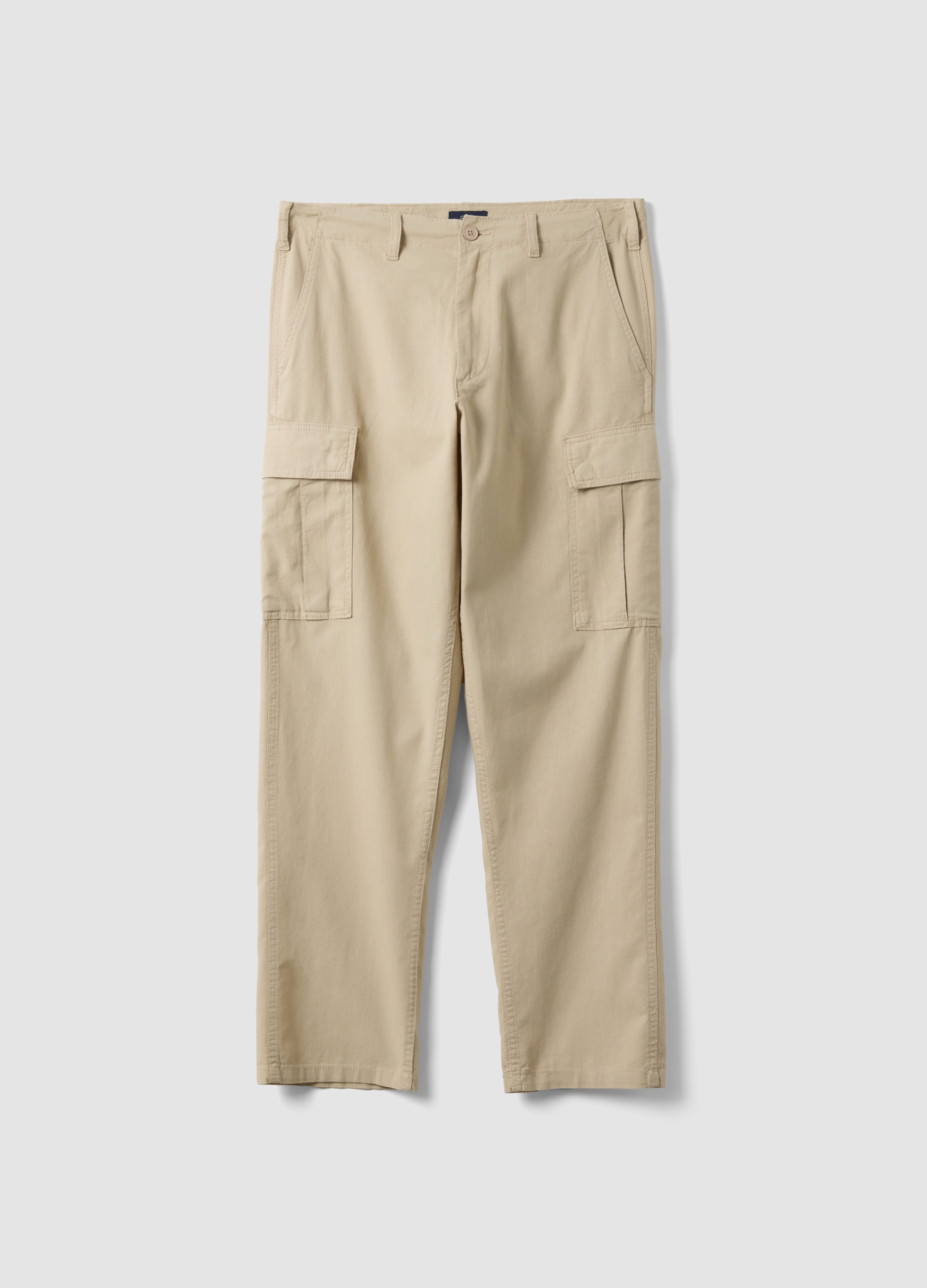Pantalón Cargo Beige De Mezcla De Lino Y Algodón, Corte Regular, Hombre, Beige Claro, Talla: 54