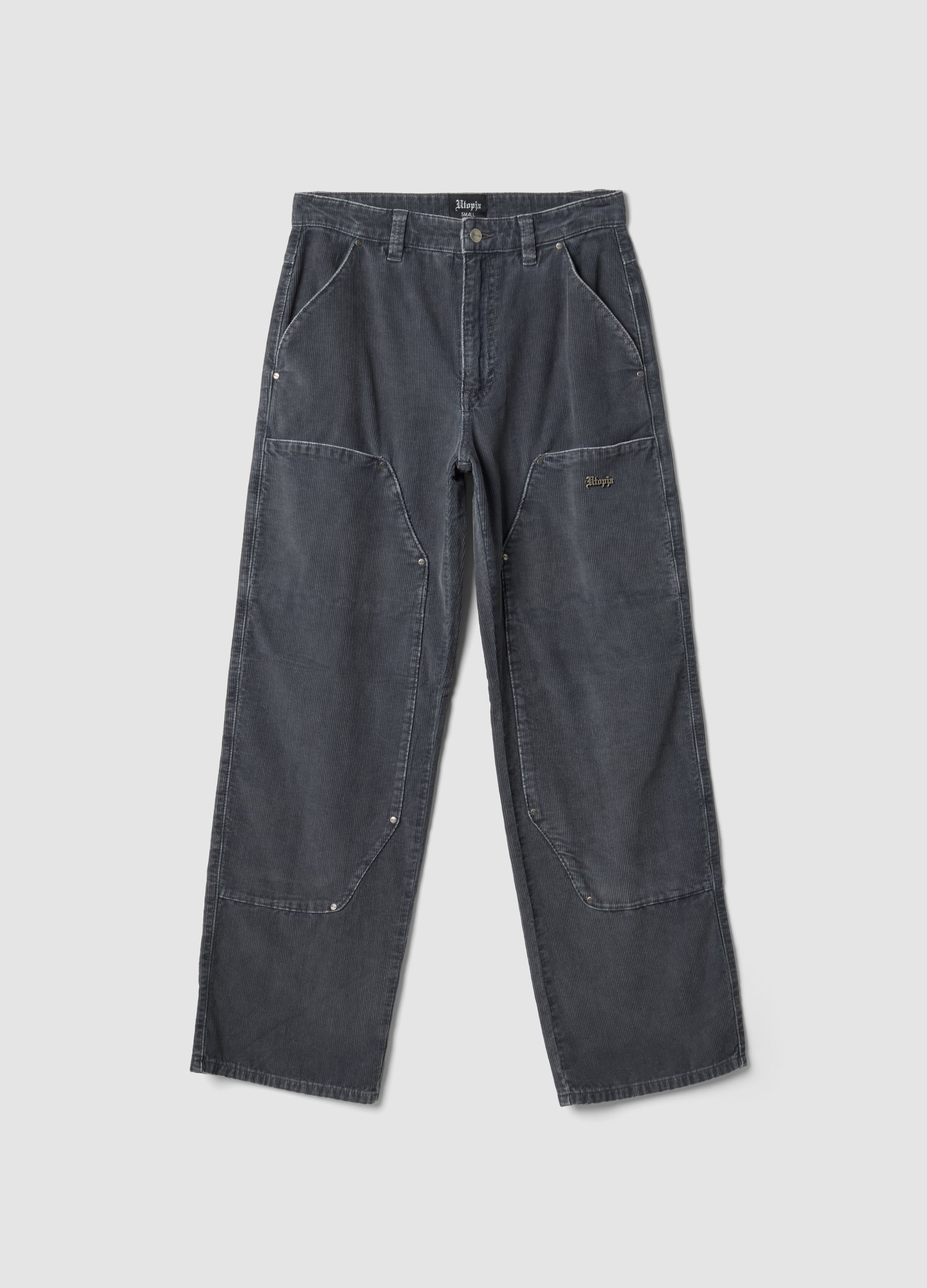 UTOPJA, Corduroy Carpernter Pants Washed Grey, Uomo, Grigio, Taglia: XL