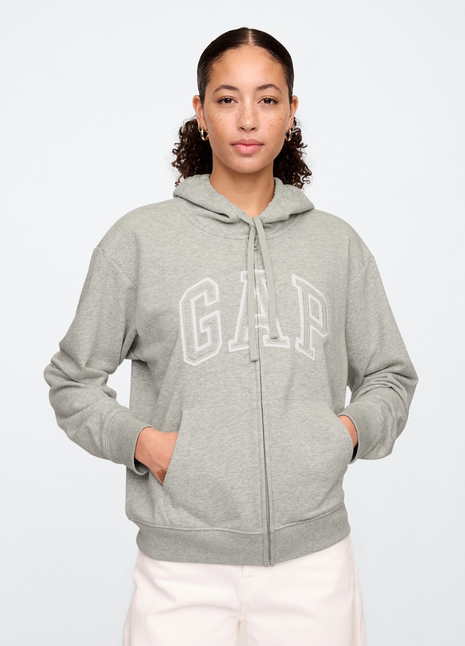 GAP, Felpa Con Cappuccio E Logo, Donna, Grigio, Taglia: XS