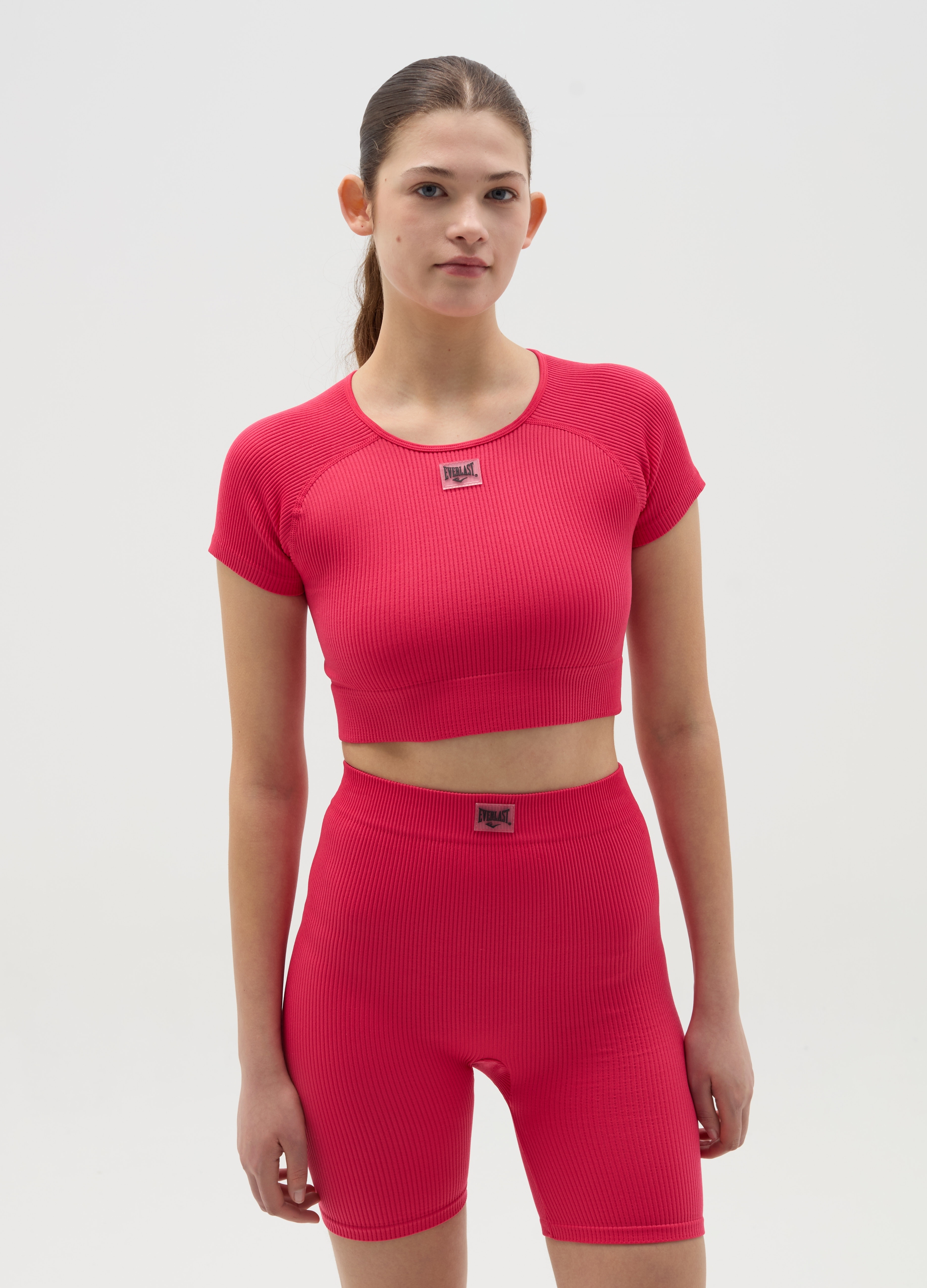 J EVERLAST DONNA, T-shirt Crop A Costine, Donna, Rosa, Taglia: S/M