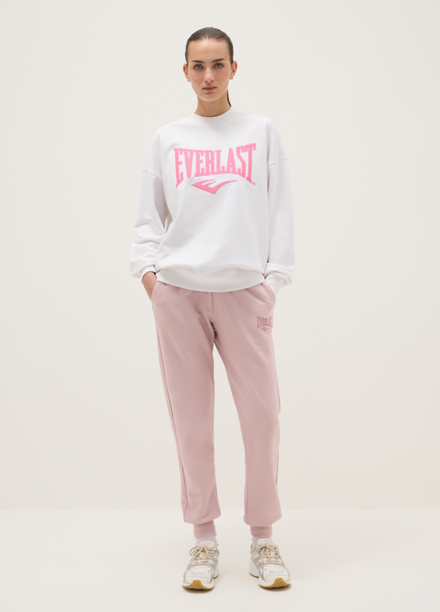 J EVERLAST DONNA, Pantaloni In Misto Cotone Rosa Regular Fit Con Logo Everlast, Donna, Rosa, Taglia: S