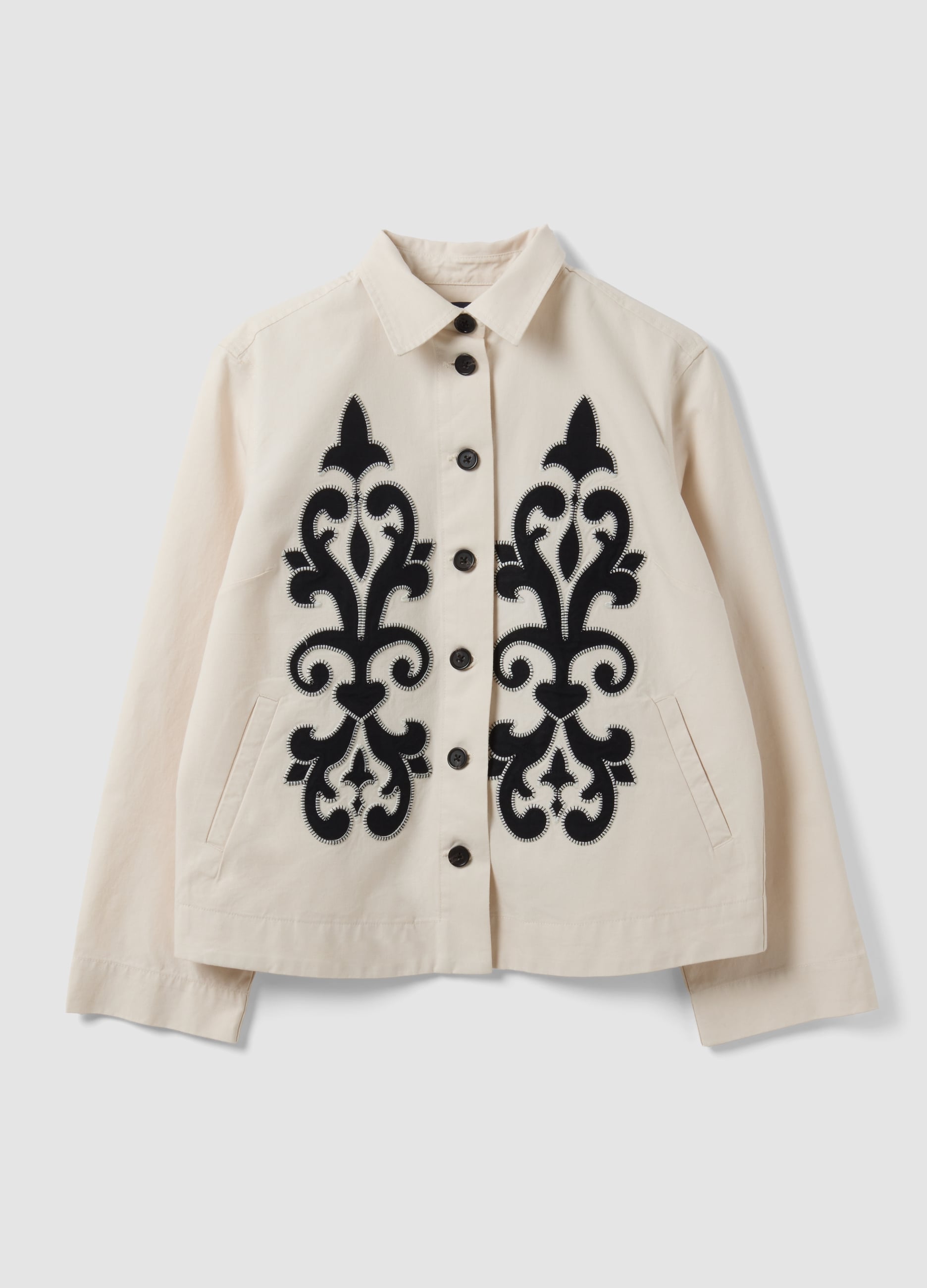 PIOMBO , Blazer Bianco In Misto Lino E Lyocell Con Ricami A Contrasto Regular Fit, Donna, Bianco, Taglia: XL