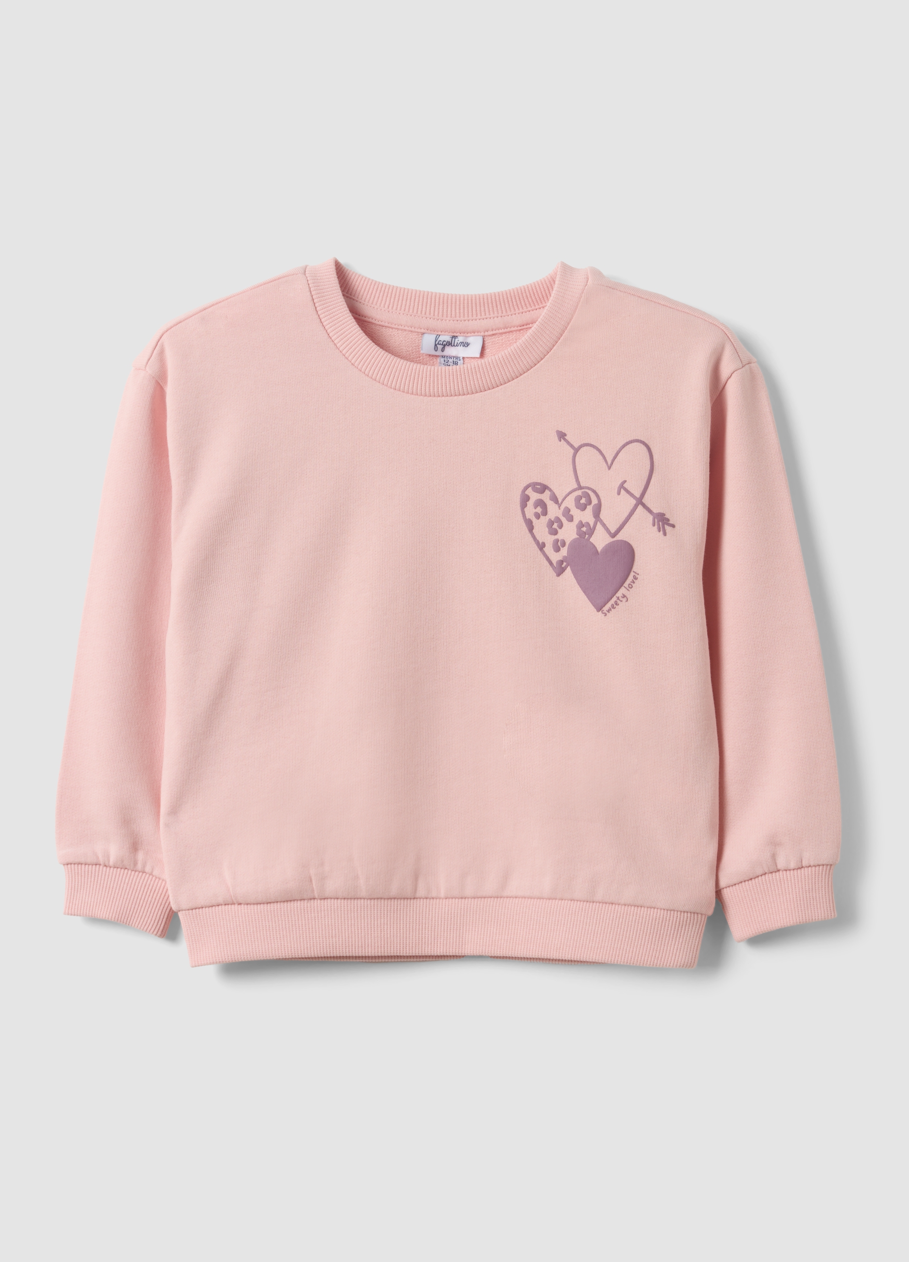 FAGOTTINO, Felpa Over Fit Rosa In Puro Cotone Con Stampa Cuori Per Bimba, Bambina, Rosa, Taglia: 12-18