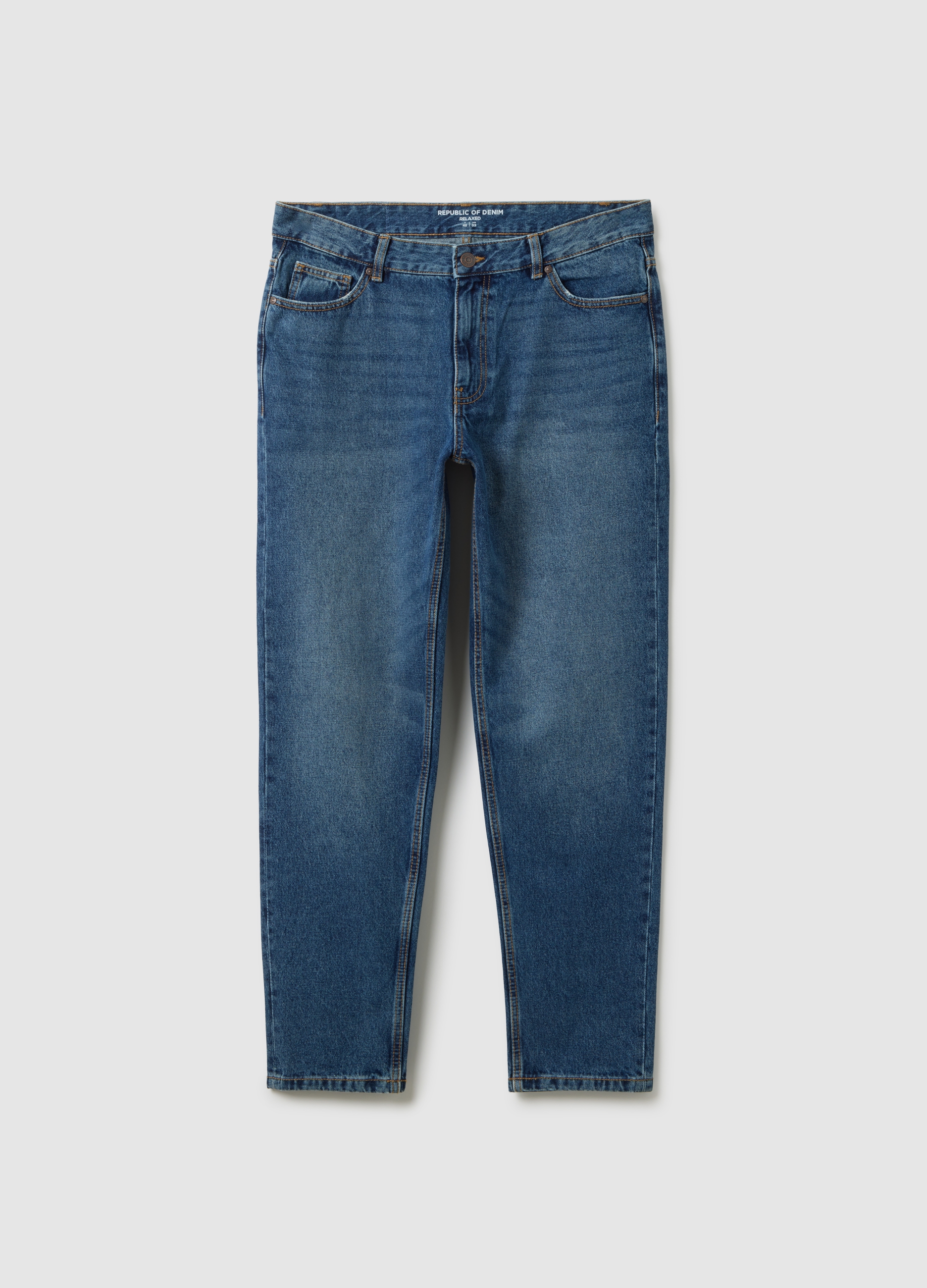 Jeans Azul De Algodón Puro Con Ajuste Holgado, Hombre, Blu Bluette, Talla: 48