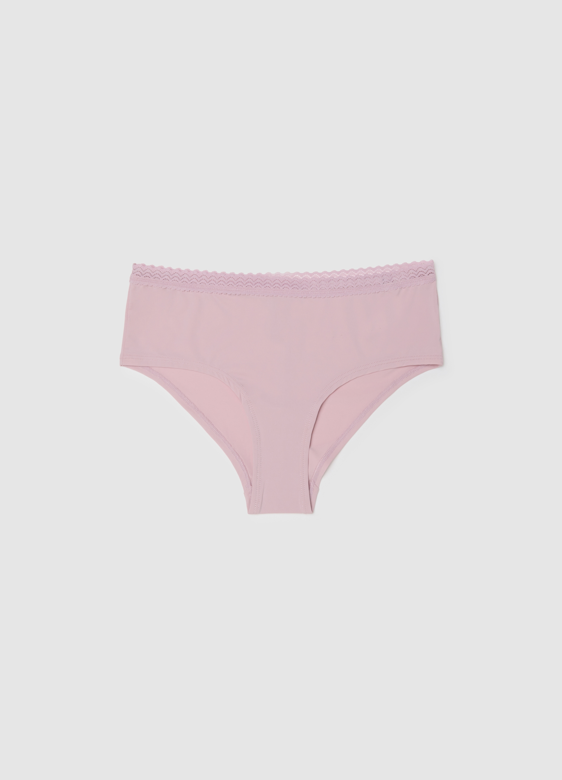 Braguita De Algodón Rosa Ajuste Regular Con Encaje, Mujer, Rosa pastel, Talla: 2