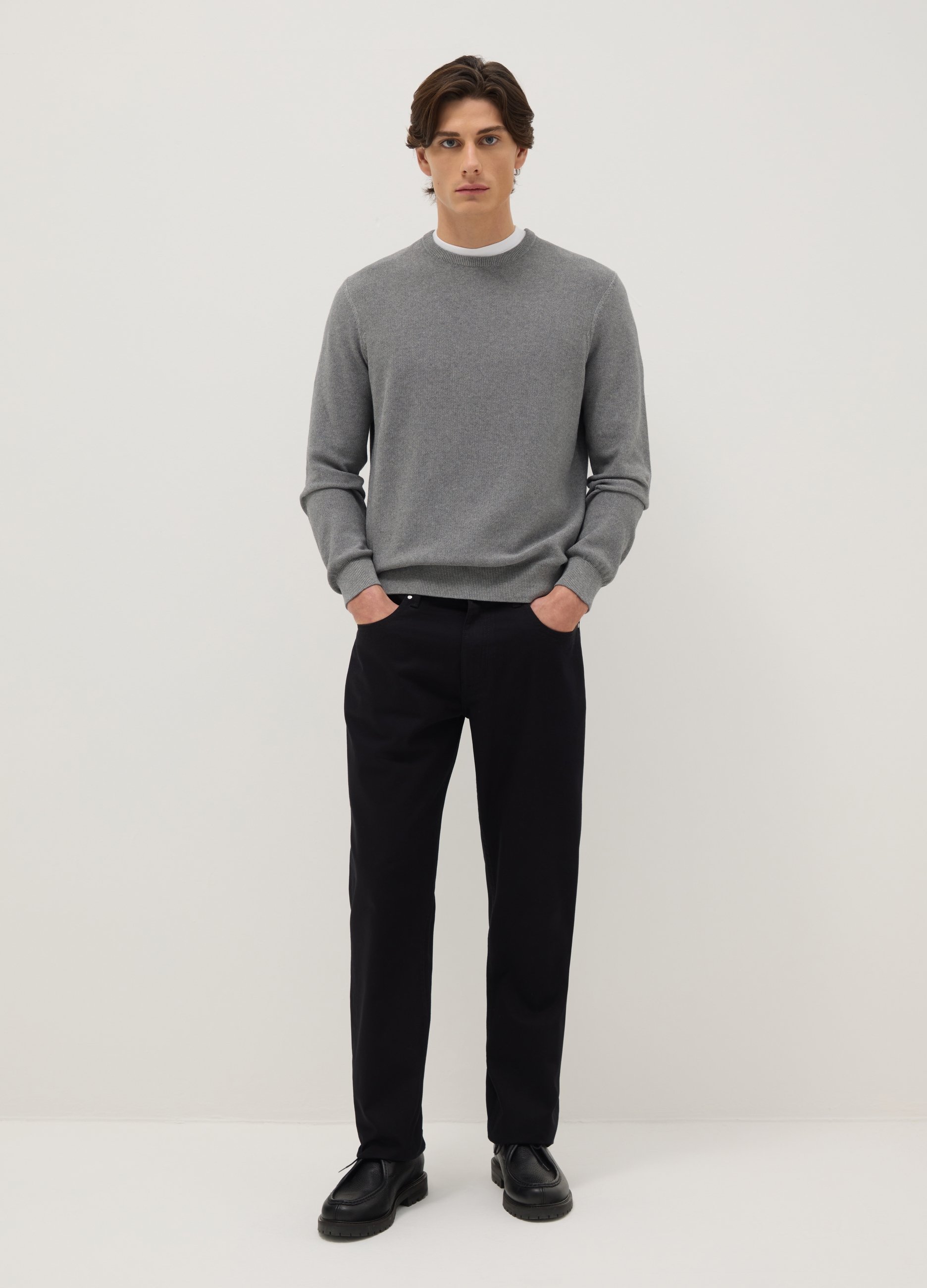 Pantalones Negros De Ajuste Regular En Algodón Puro, Hombre, Gunmetal, Talla: 44