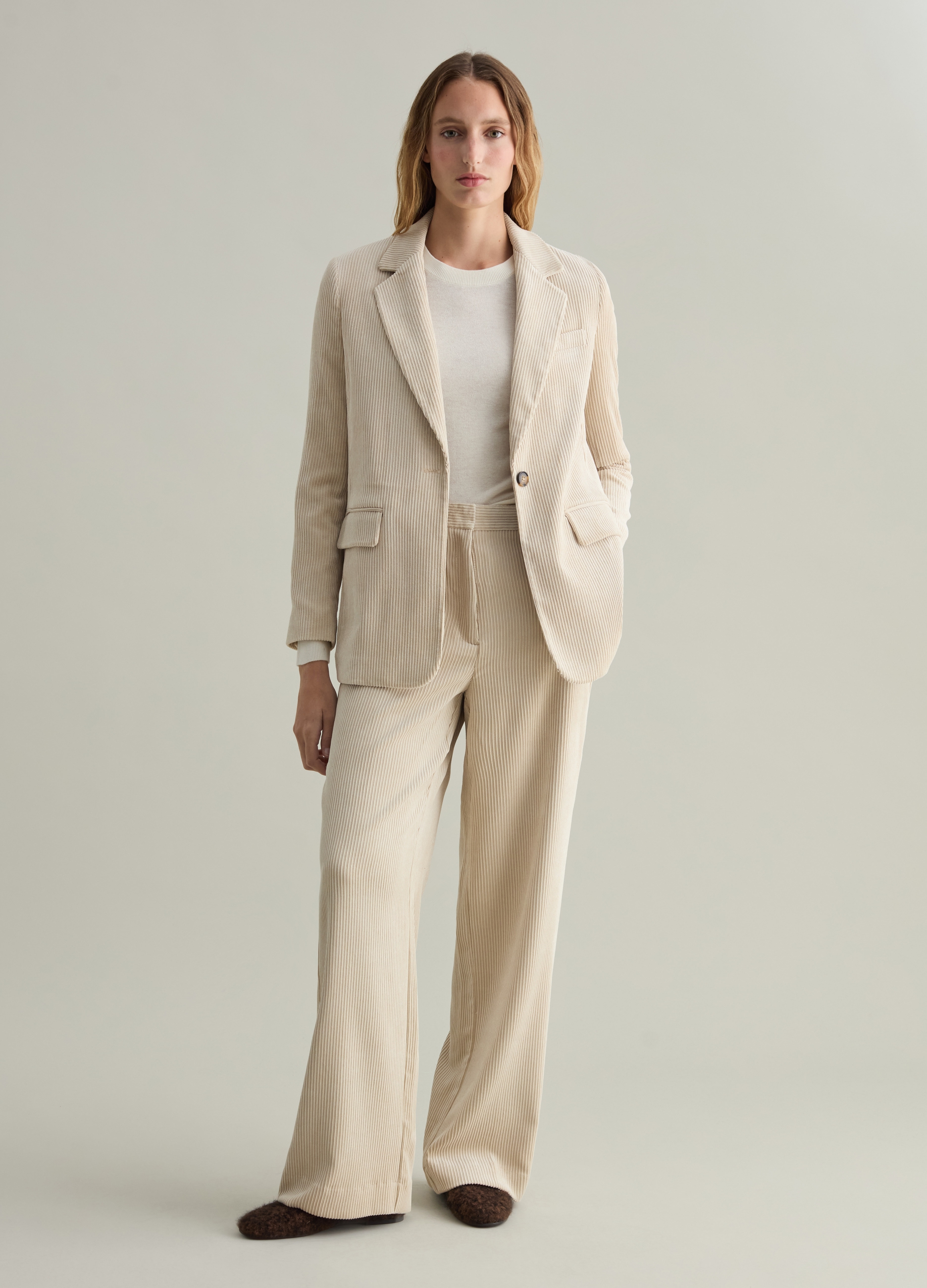 PIOMBO, Pantalón De Pernera Ancha De Pana, Mujer, Blanco crema, Talla: 38