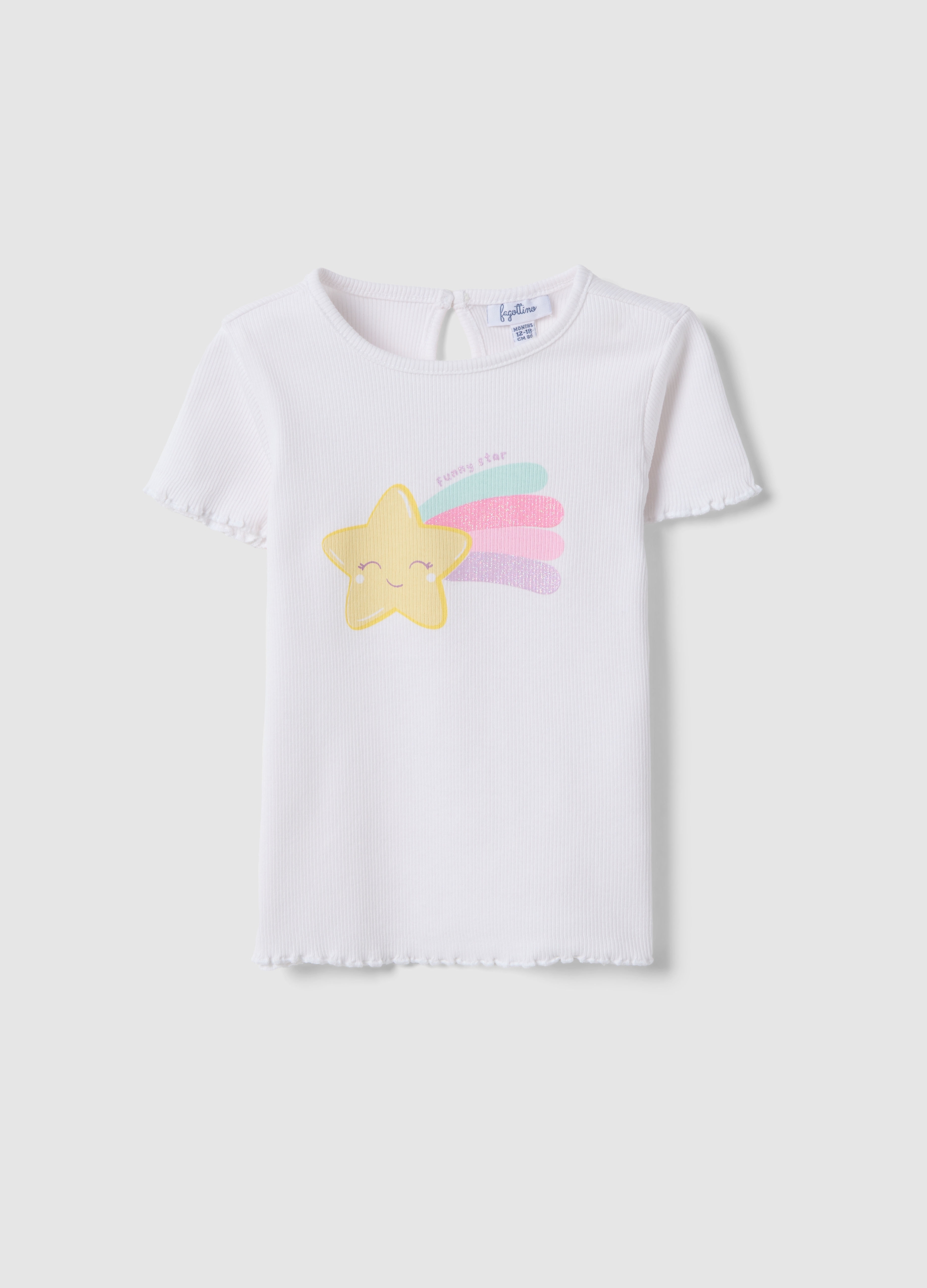 FAGOTTINO, Camiseta De Algodón Elástico Blanca Para Niña Con Estrella, Niña, Blanco óptico, Talla: 18-24