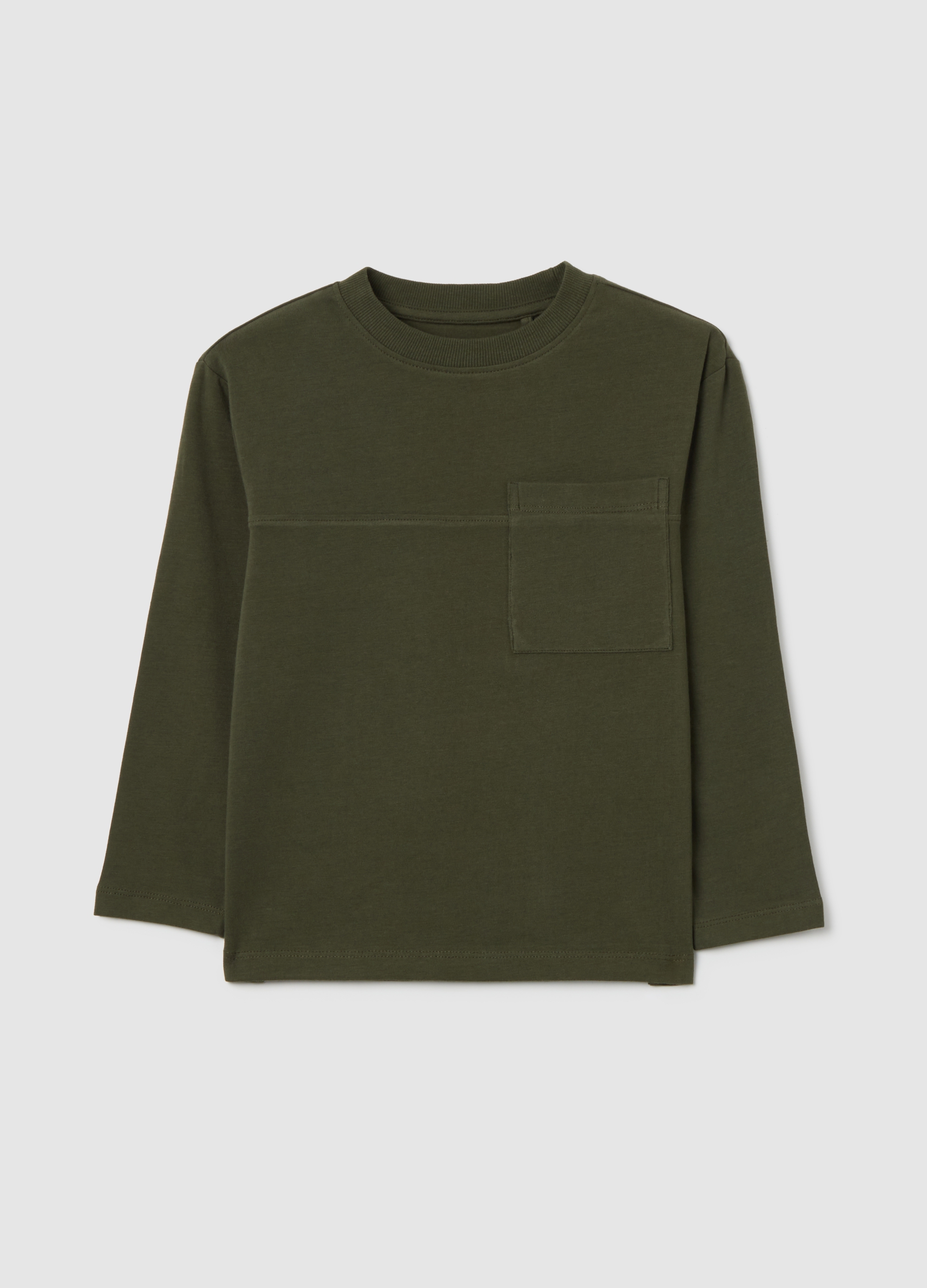 OVS KIDS, Maglia Da Bambino In Misto Cotone Elasticizzato Verde Regular Fit, Verde, Taglia: 3-4