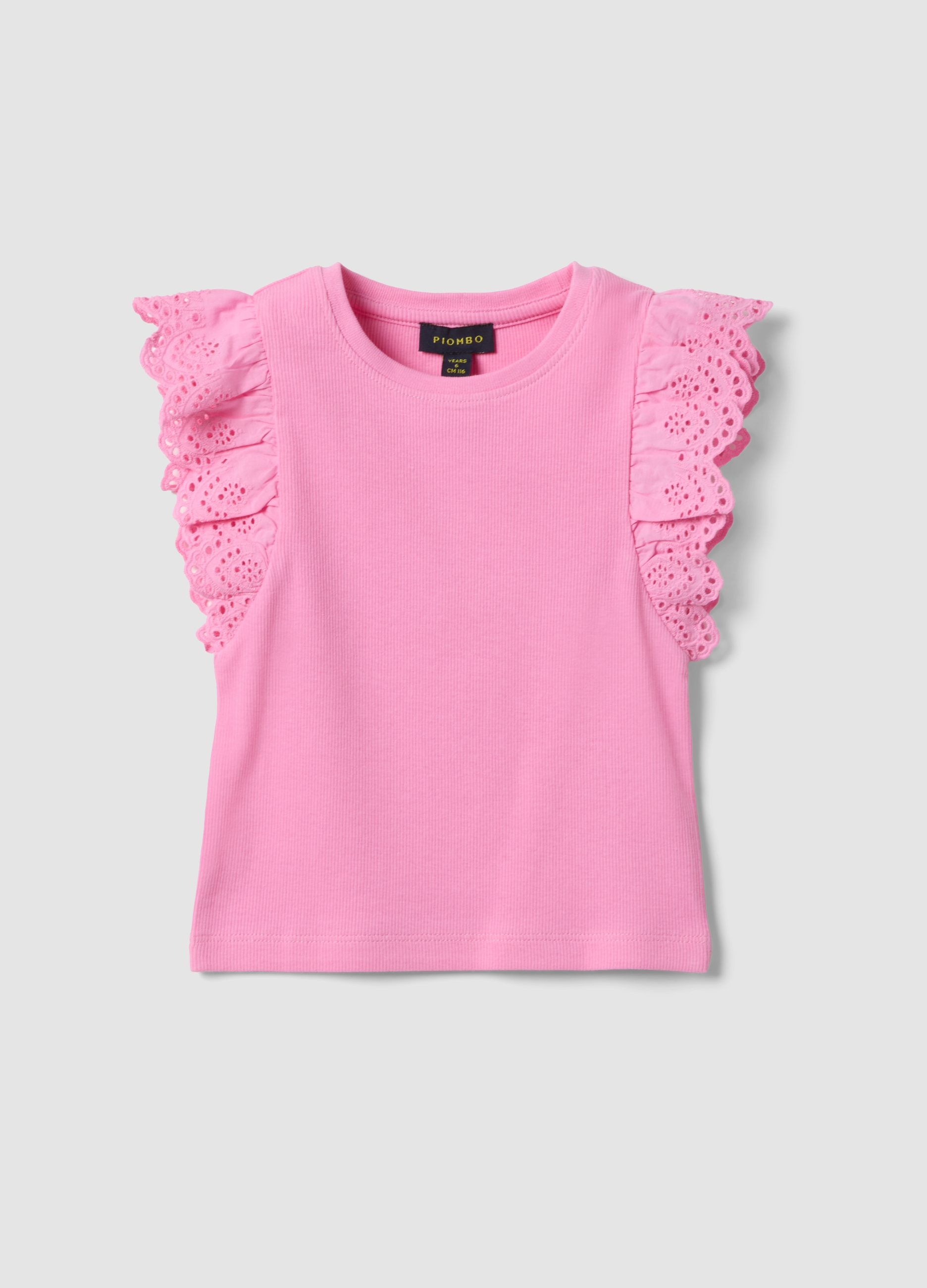 PIOMBO KIDS, Camiseta De Tirantes Rosa Para Niña De Algodón Elástico Con Volantes, Niña, Fucsia, Talla: 8