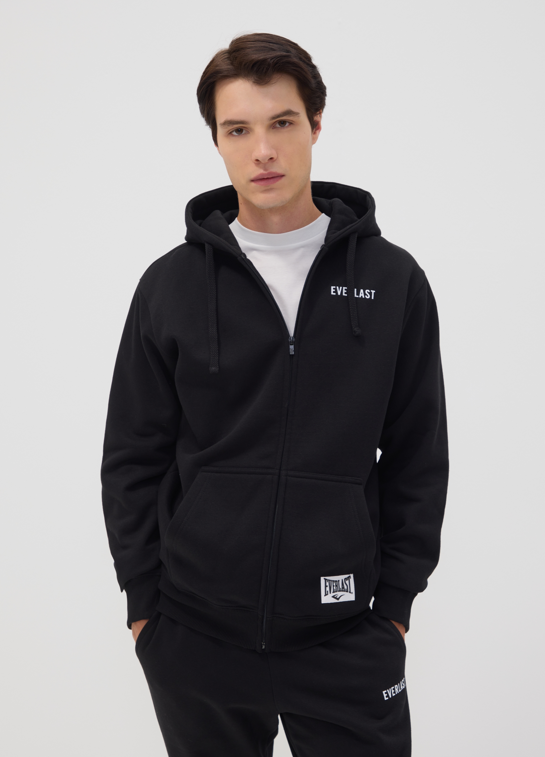 EVERLAST, Felpa Nera Con Cappuccio E Zip In Misto Cotone, Unisex, Nero, Taglia: S