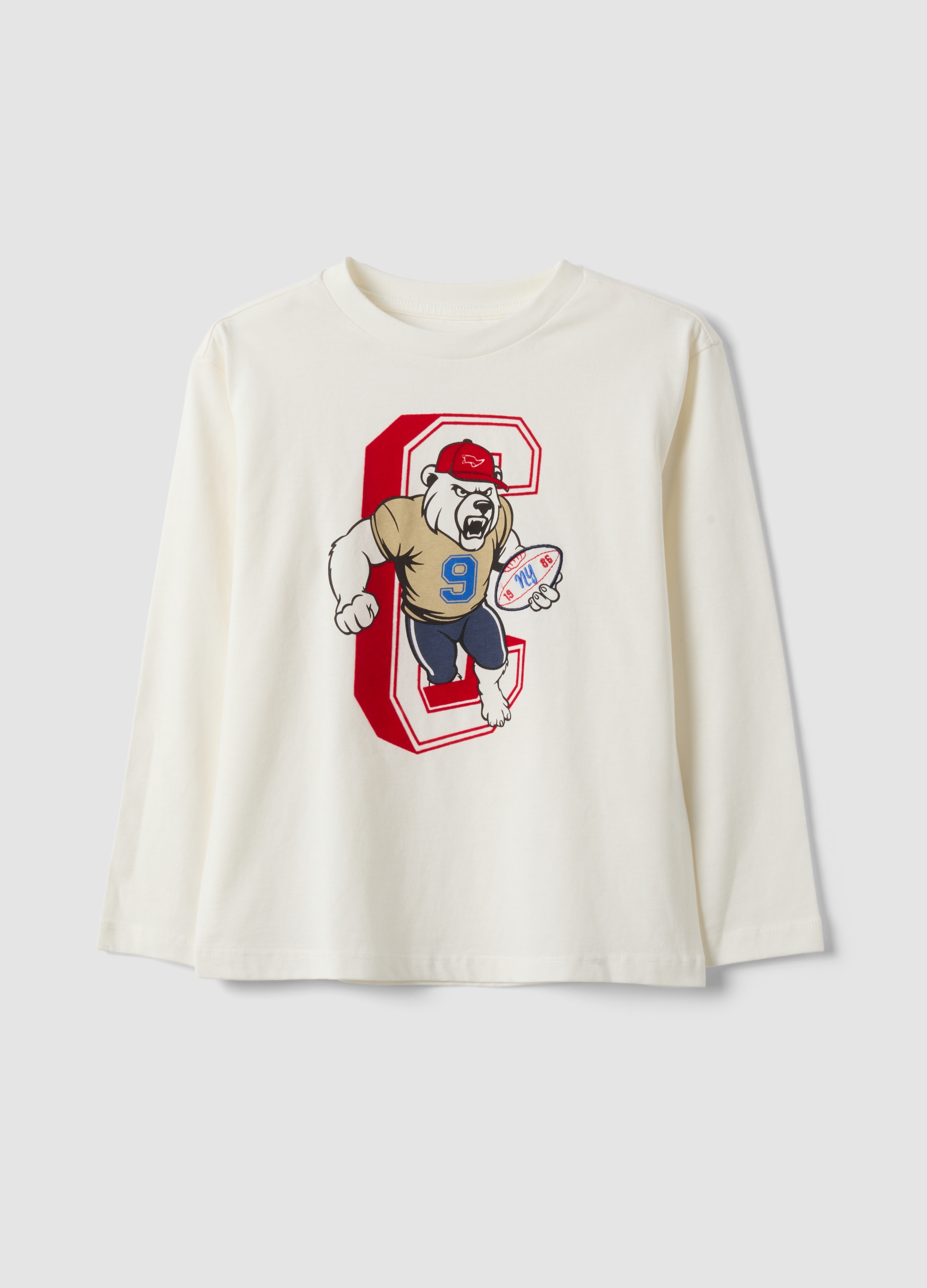 OVS KIDS, T-shirt Bianca In Puro Cotone A Girocollo Con Stampa Orso Per Bambino, Bianco, Taglia: 5-6