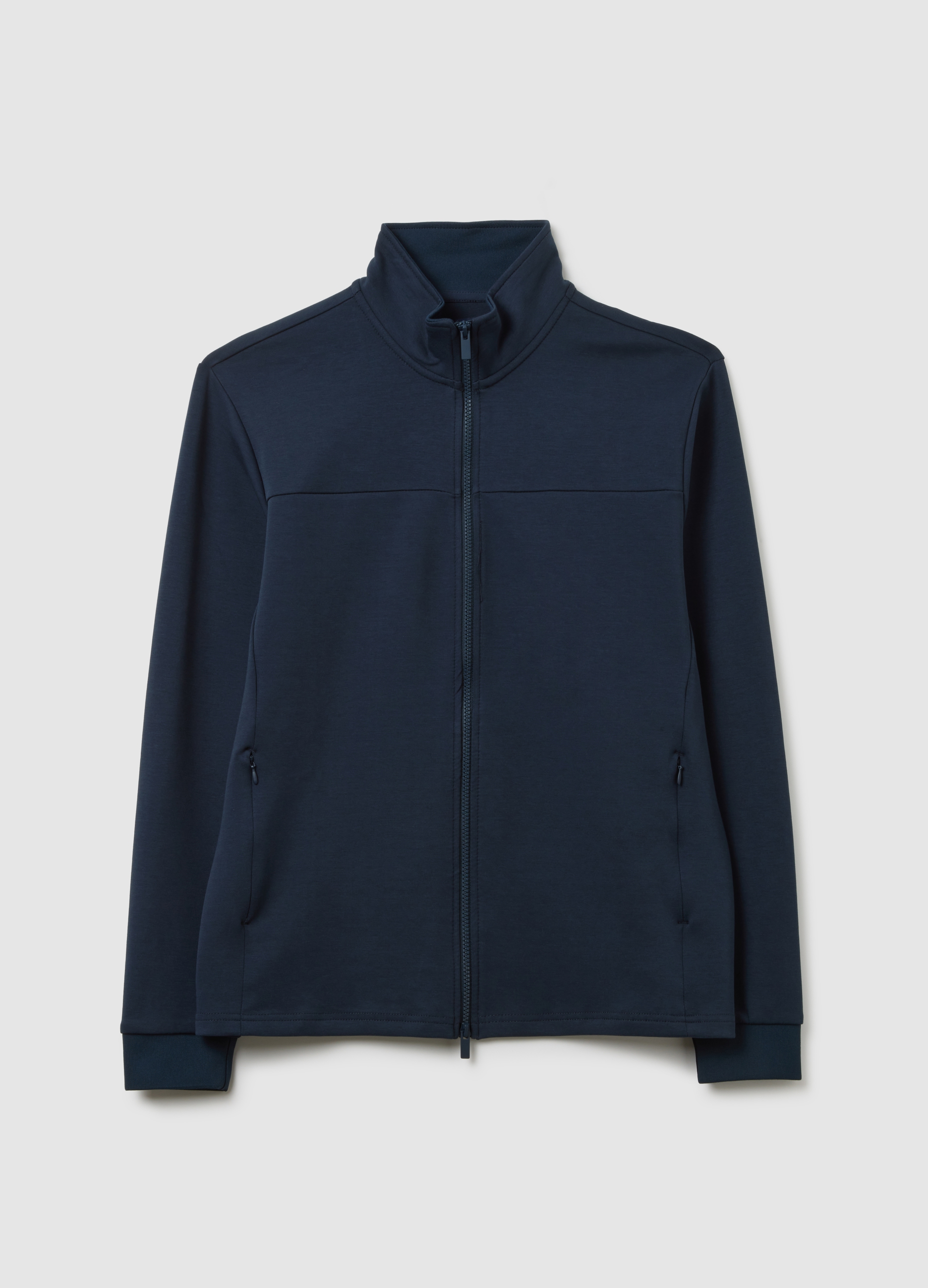 Felpa In Misto Cotone Blu Regular Fit Con Zip, Hombre, Azul oscuro, Talla: M