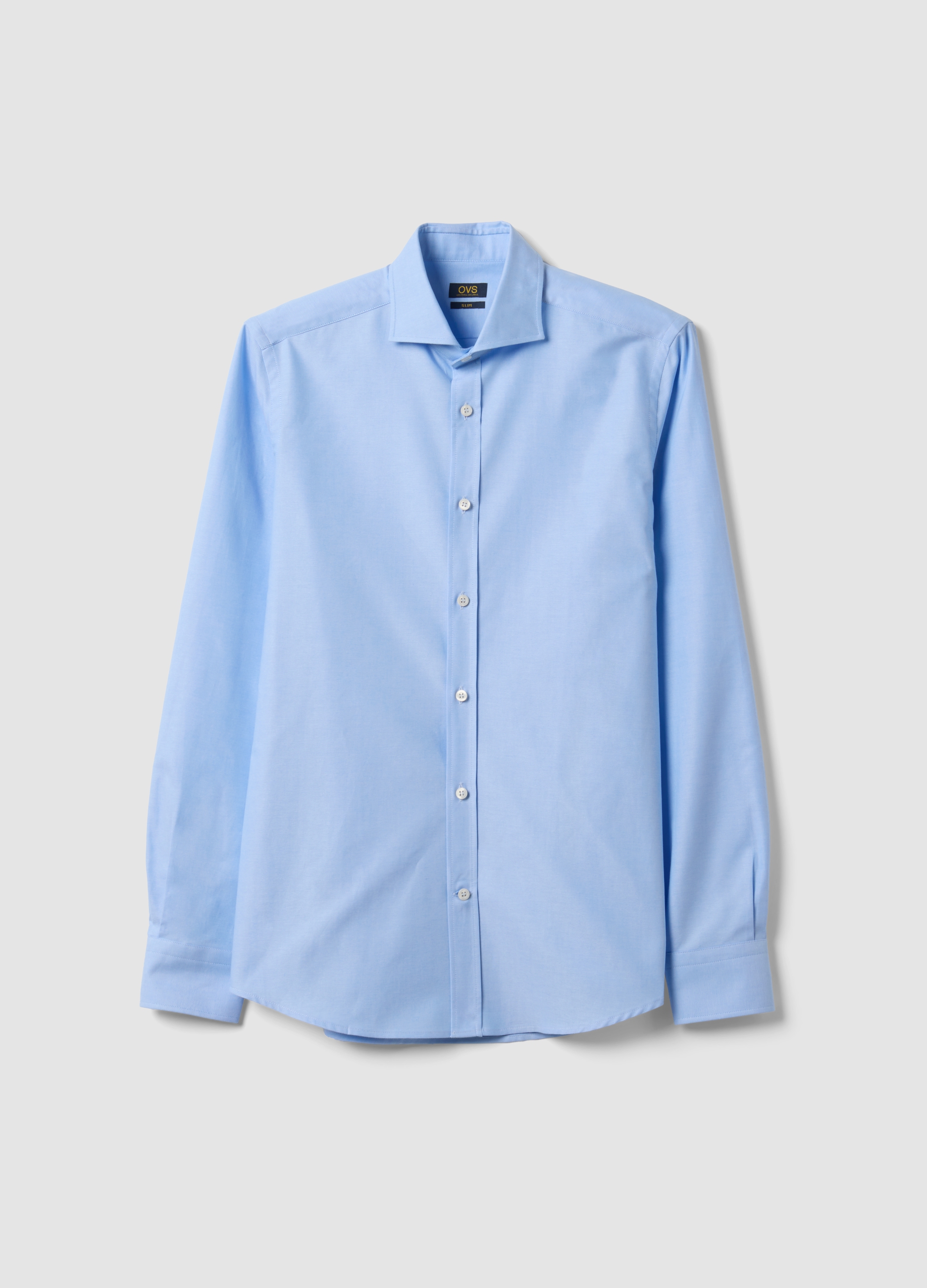 OVS, Camicia Oxford Azzurra In Puro Cotone Con Collo Francese Slim Fit, Uomo, Azzurro, Taglia: 43
