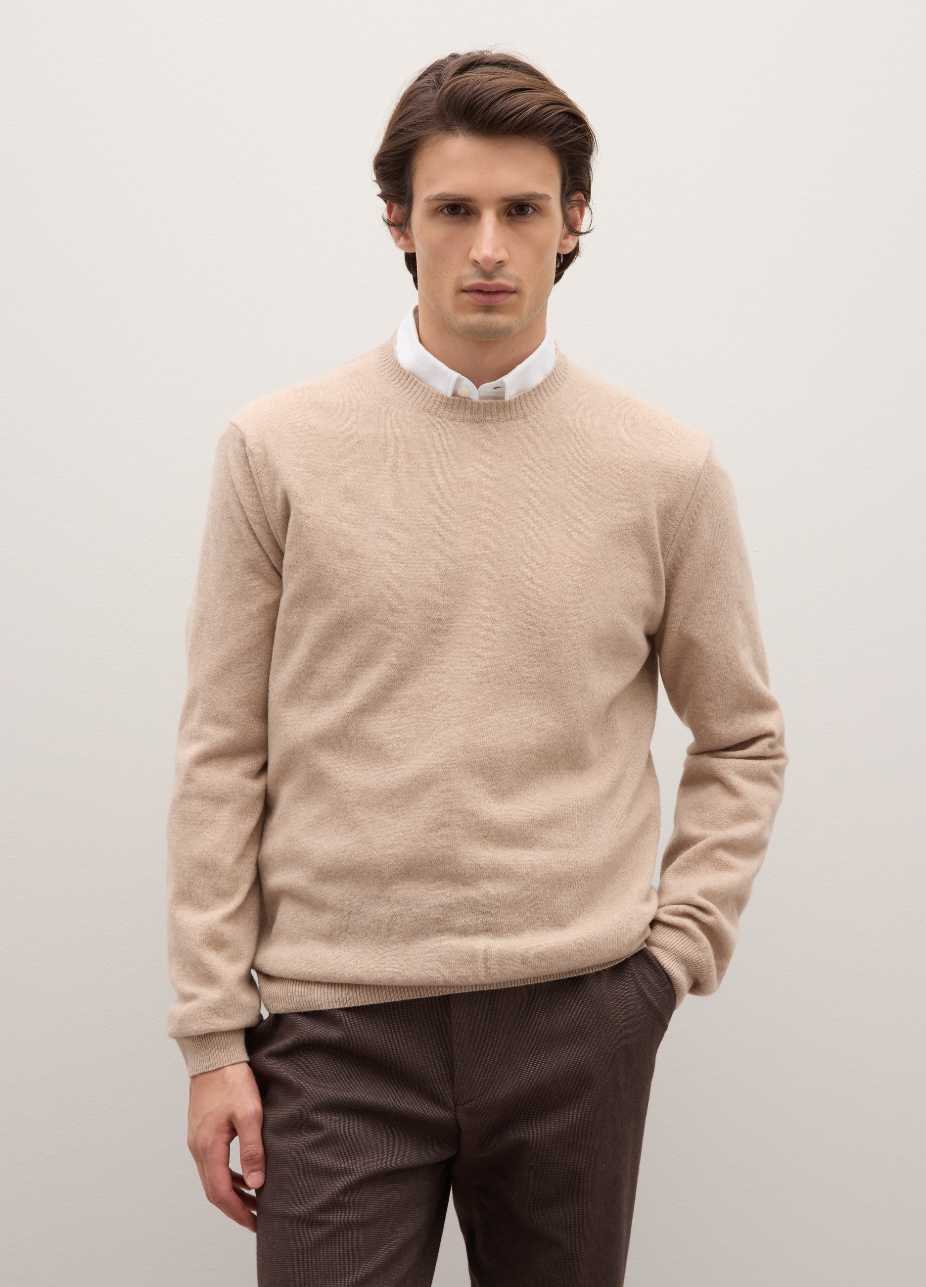 PIOMBO, Maglione Girocollo Beige In Pura Lana Lambswool, Uomo, Beige, Taglia: M
