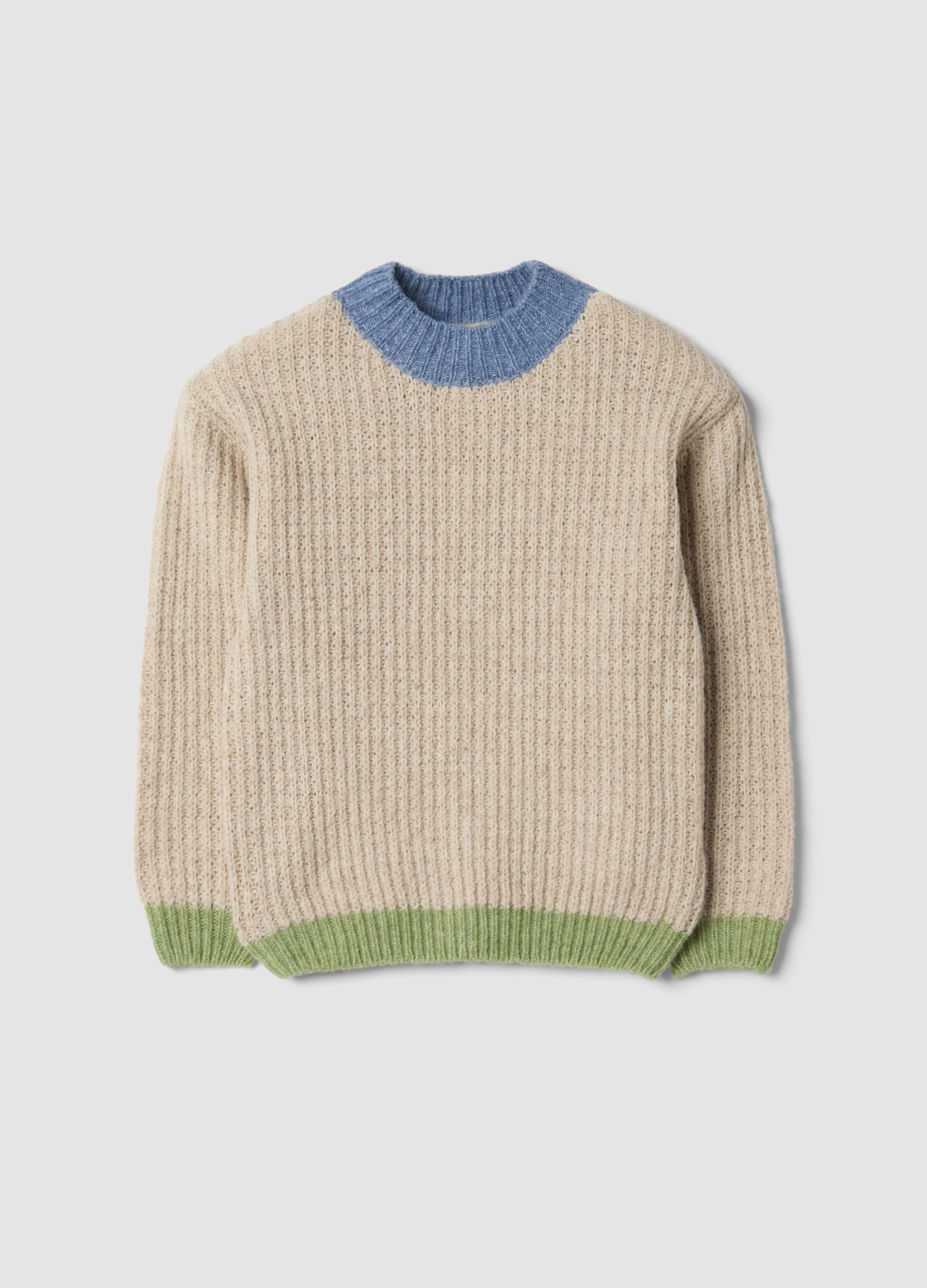 OVS KIDS, Maglione Beige In Tessuto Elasticizzato Con Girocollo Over Fit, Bambino, Beige, Taglia: 4-5
