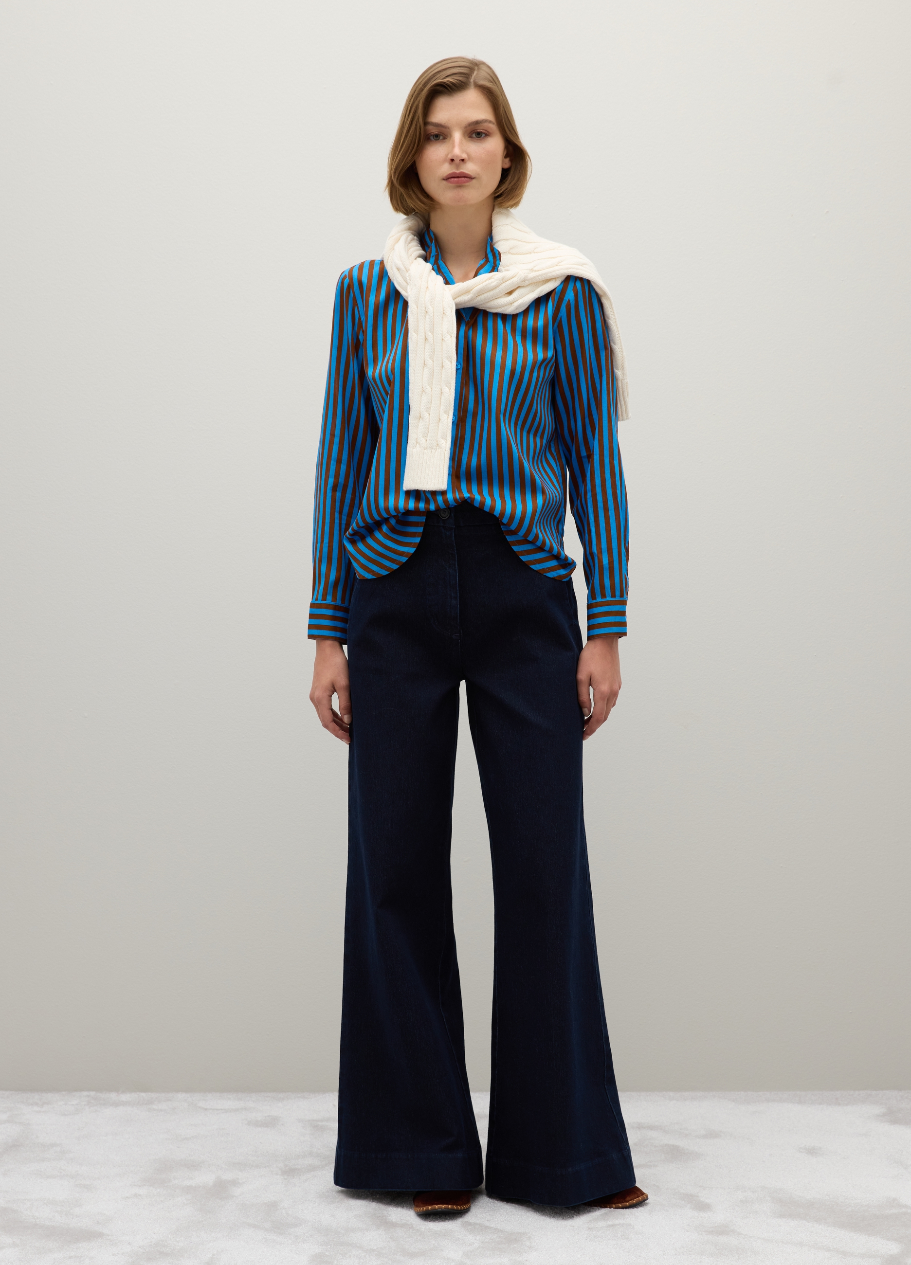 Camisa Multicolor De Algodón Puro Regular Fit, Mujer, Azul/azul claro, Talla: 36