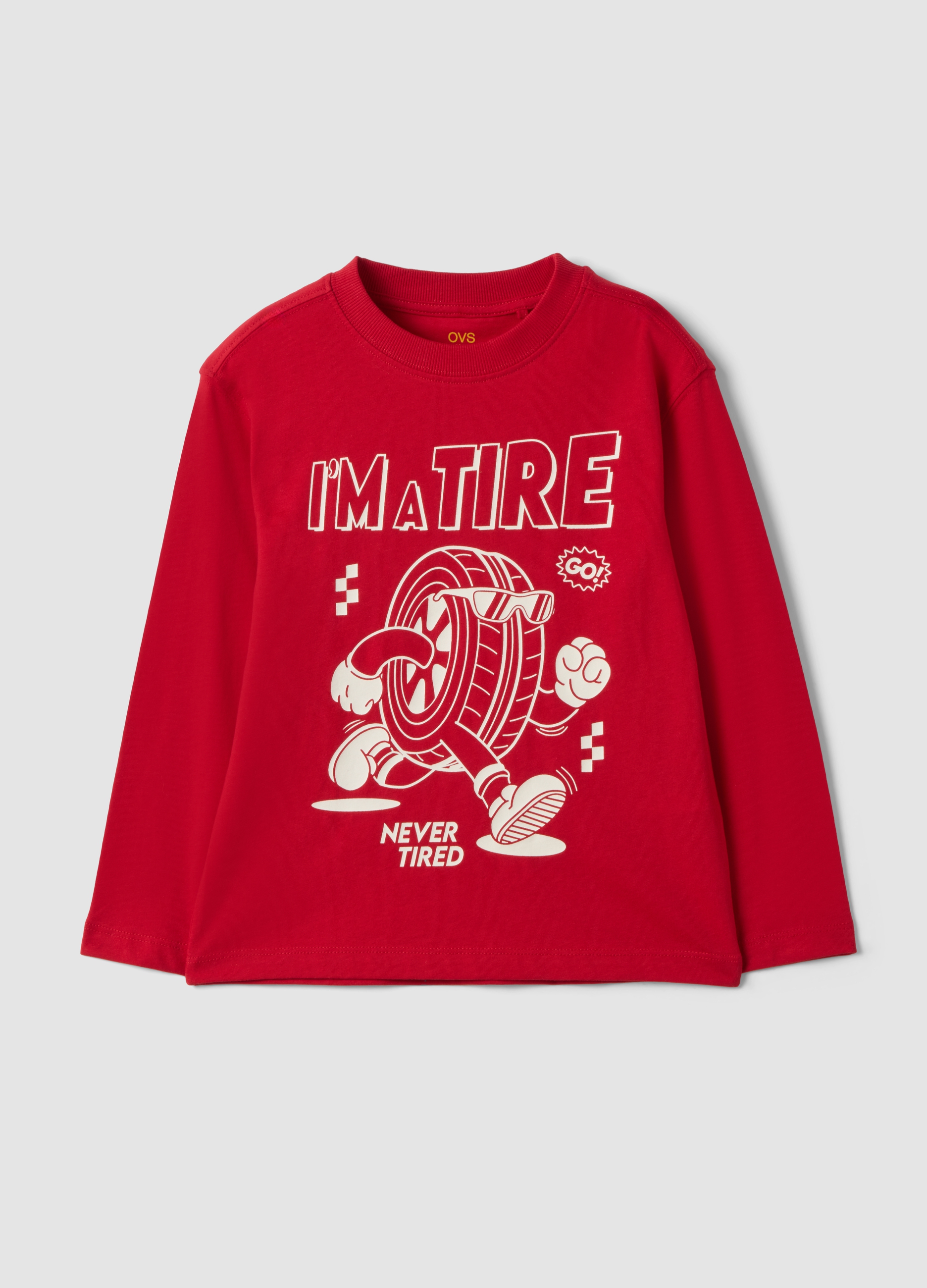 OVS KIDS, T-shirt Over Rossa In Puro Cotone Organico Con Stampa Racing Per Bambino, Rosso, Taglia: 5-6
