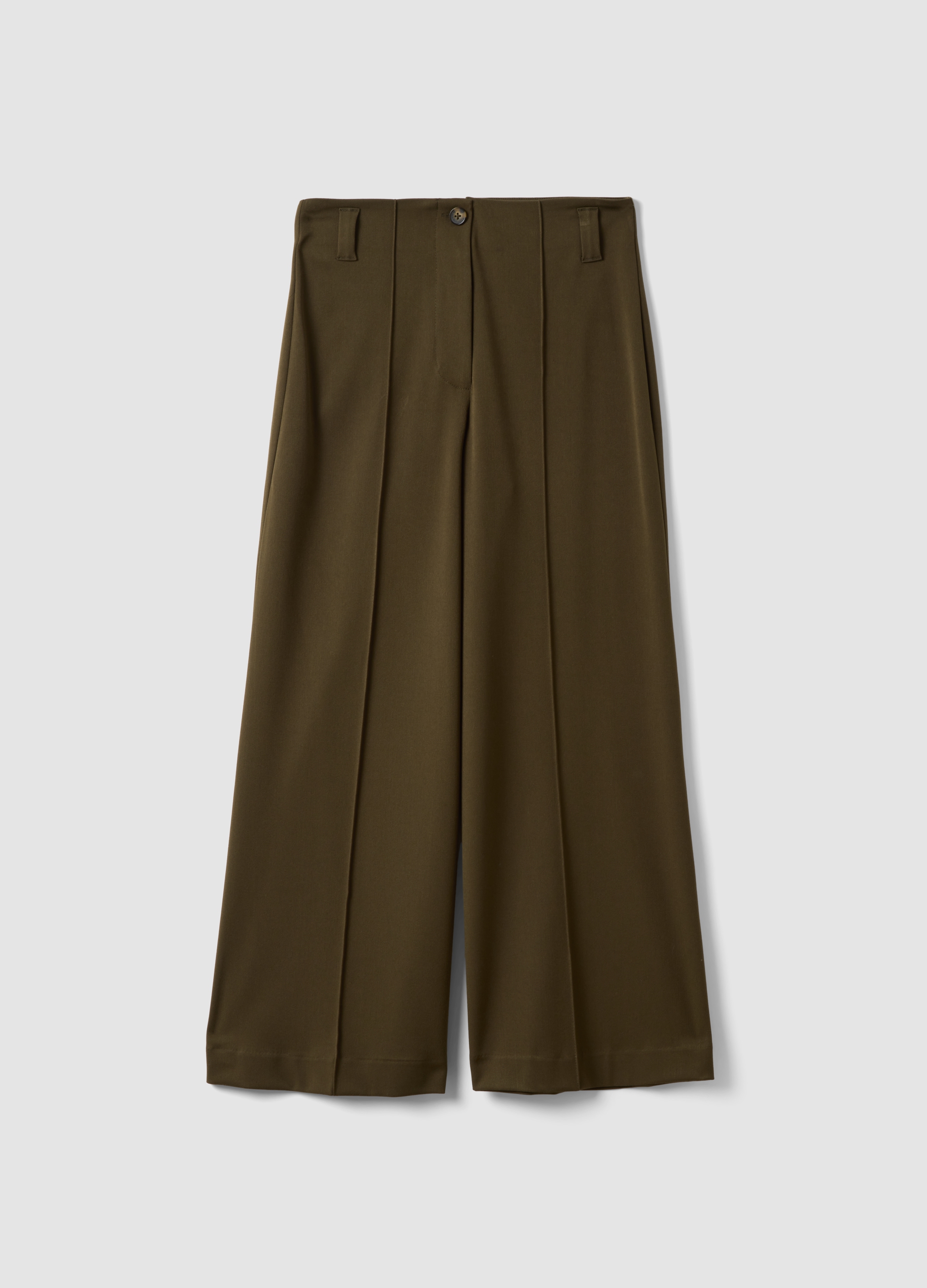 PIOMBO, Pantaloni Chino Verdi Wide Leg In Viscosa Elasticizzata, Donna, Verde, Taglia: 46