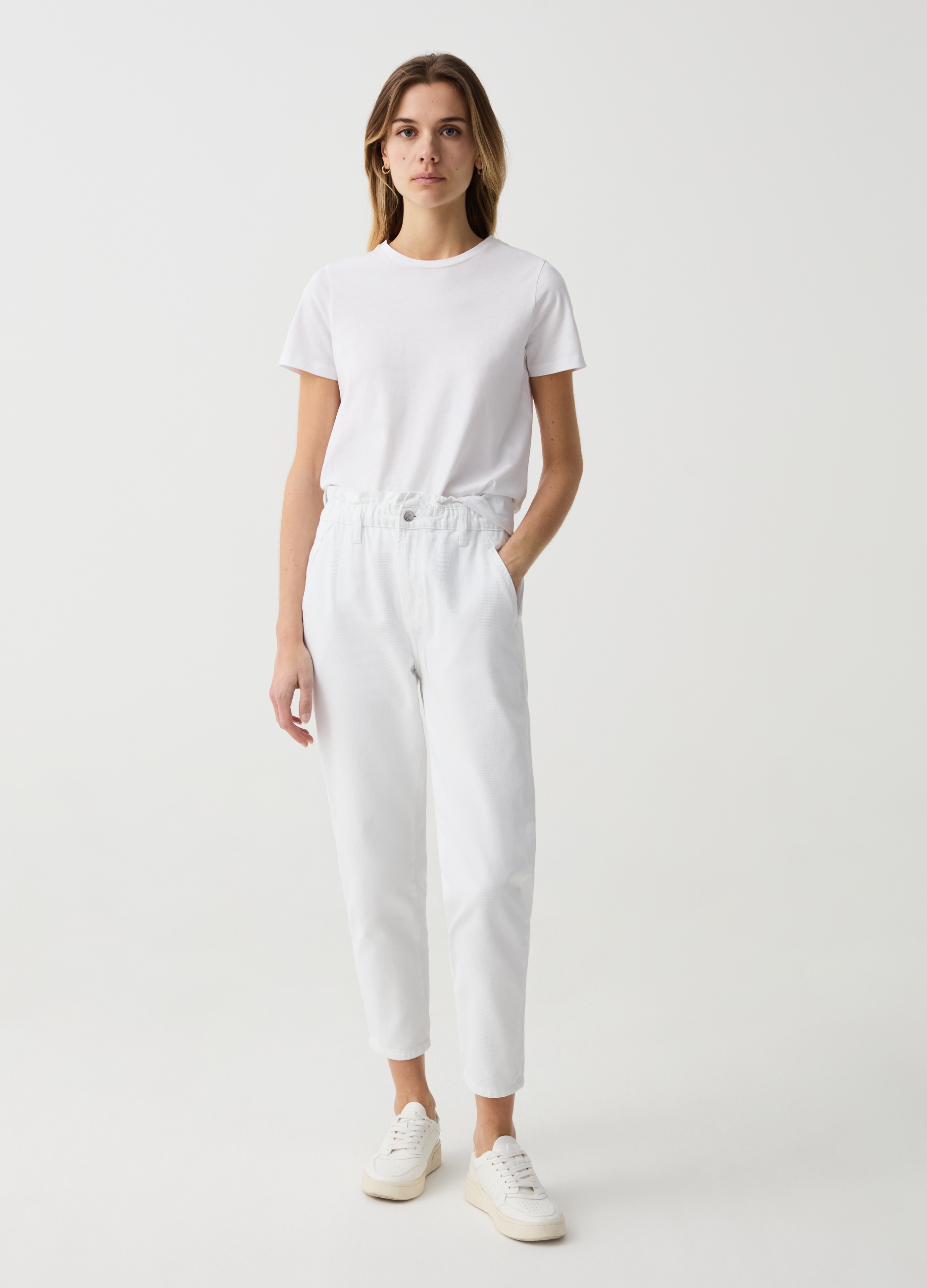 OVS , Jeans Cropped Mom Fit, Donna, Bianco, Taglia: XXL